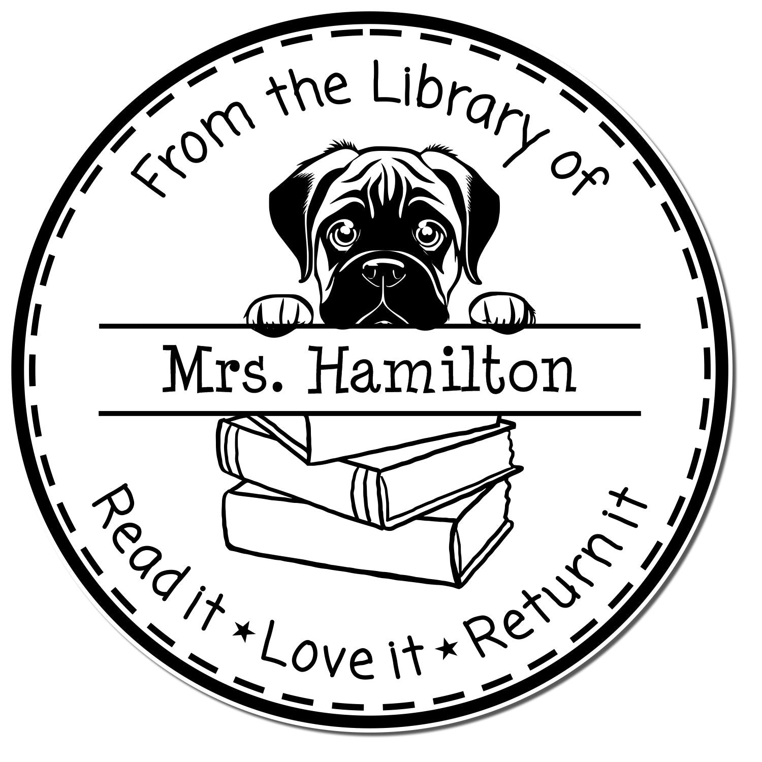 Bull Terrier Puppy Themed Library Name Stamp - Engineer Seal Stamps