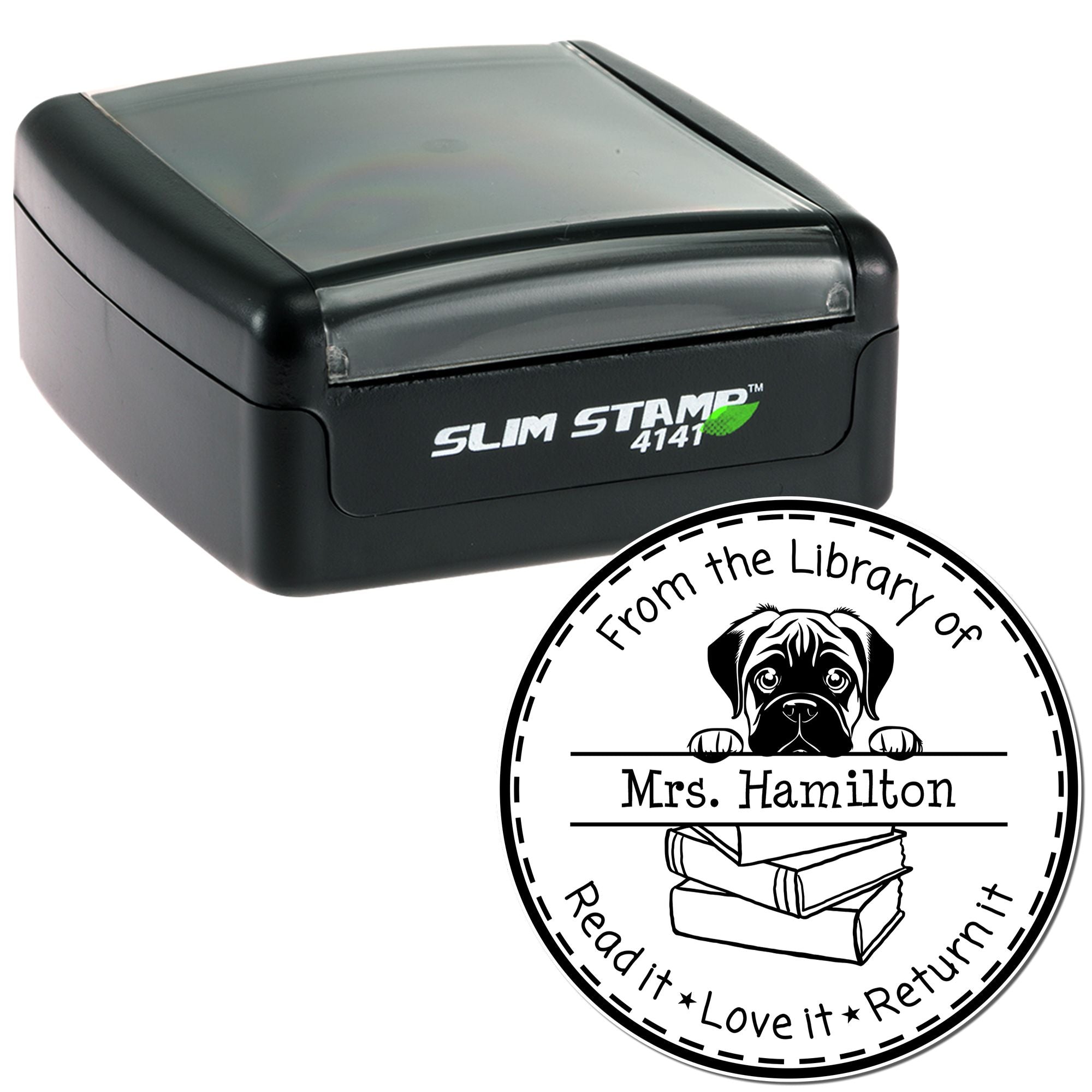 Bull Terrier Puppy Themed Library Name Stamp - Engineer Seal Stamps