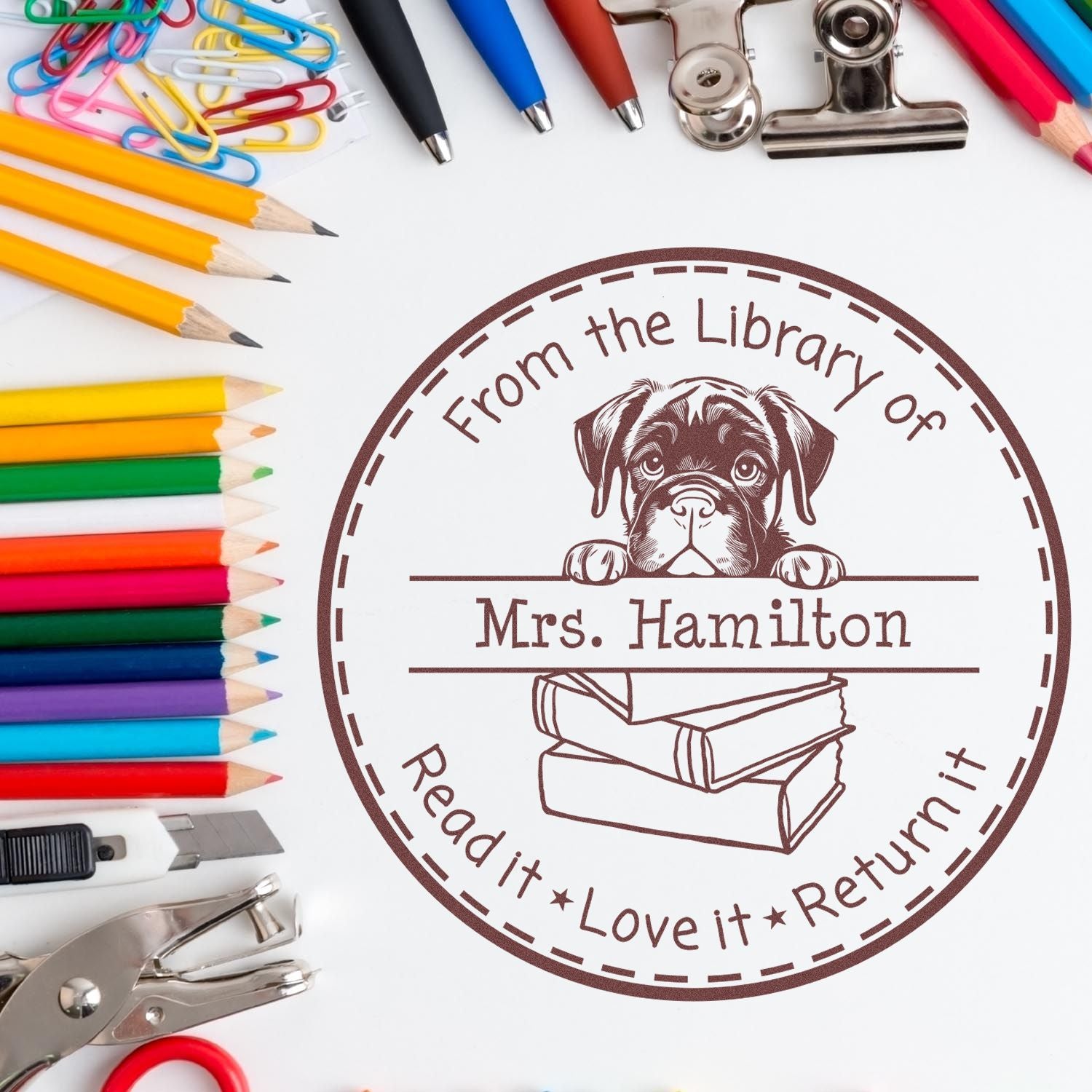 Cane Corso Puppy Themed Library Book Stamper - Engineer Seal Stamps