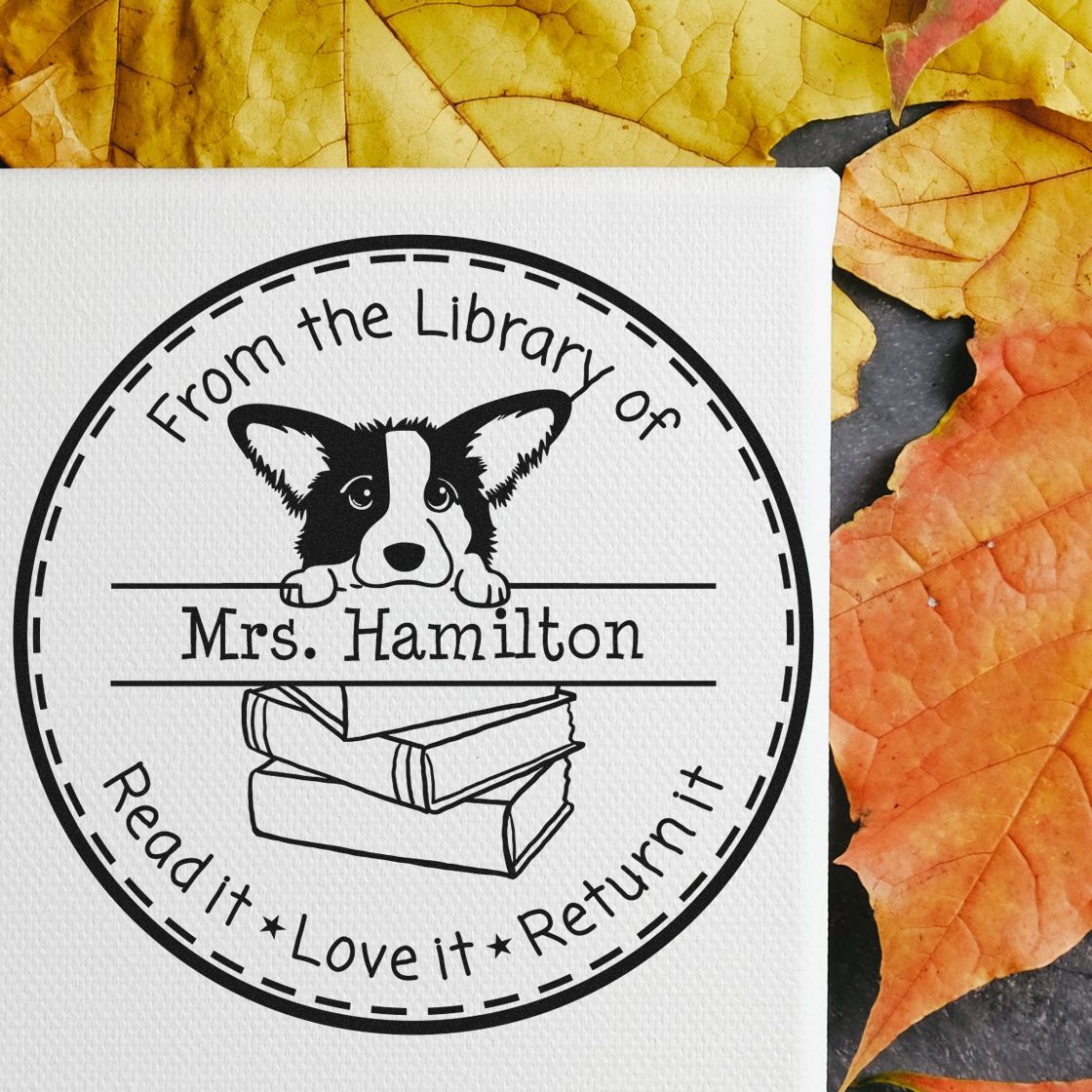 Cardigan Welsh Corgi Puppy Themed Library Book Stamp - Engineer Seal Stamps