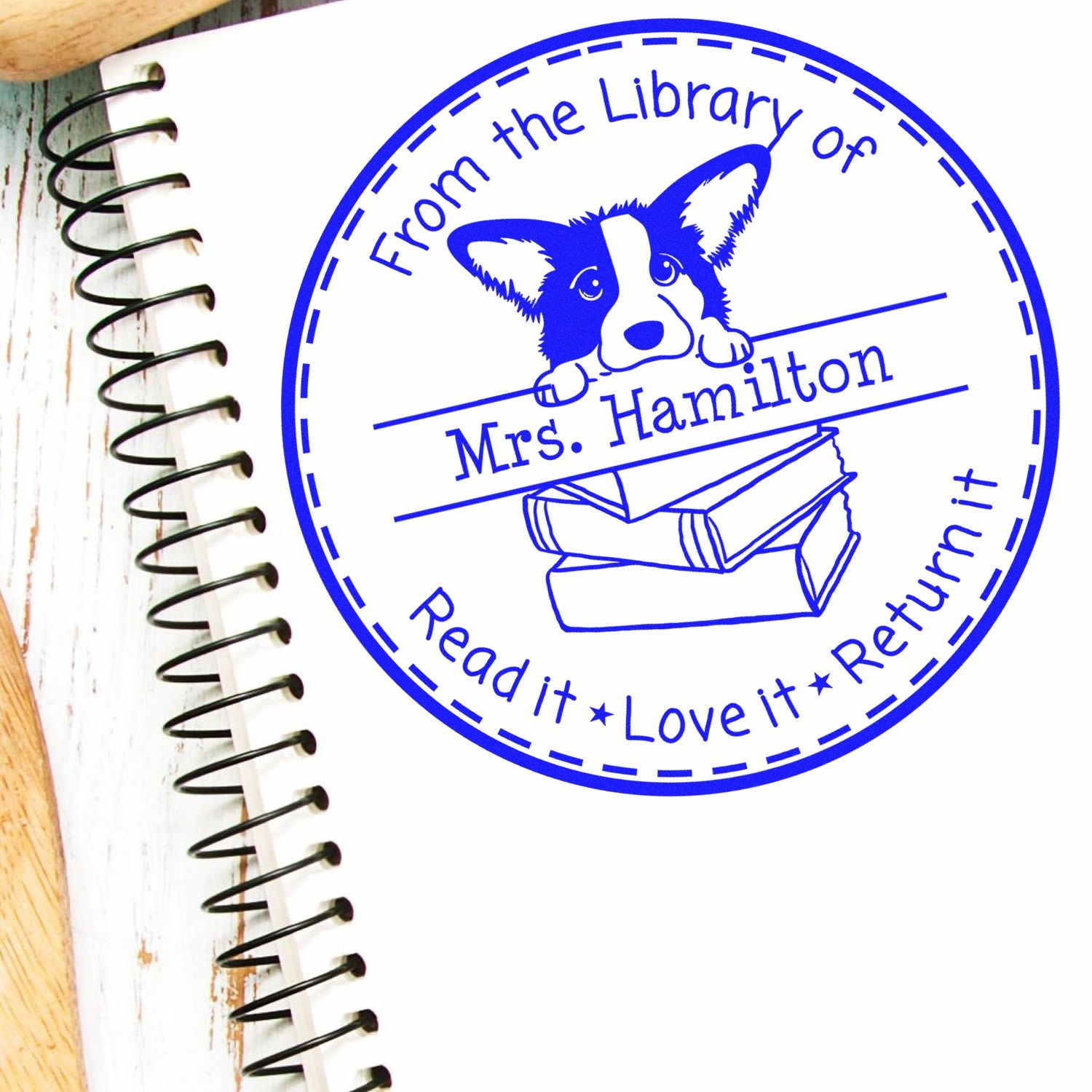 Cardigan Welsh Corgi Puppy Themed Library Book Stamp - Engineer Seal Stamps