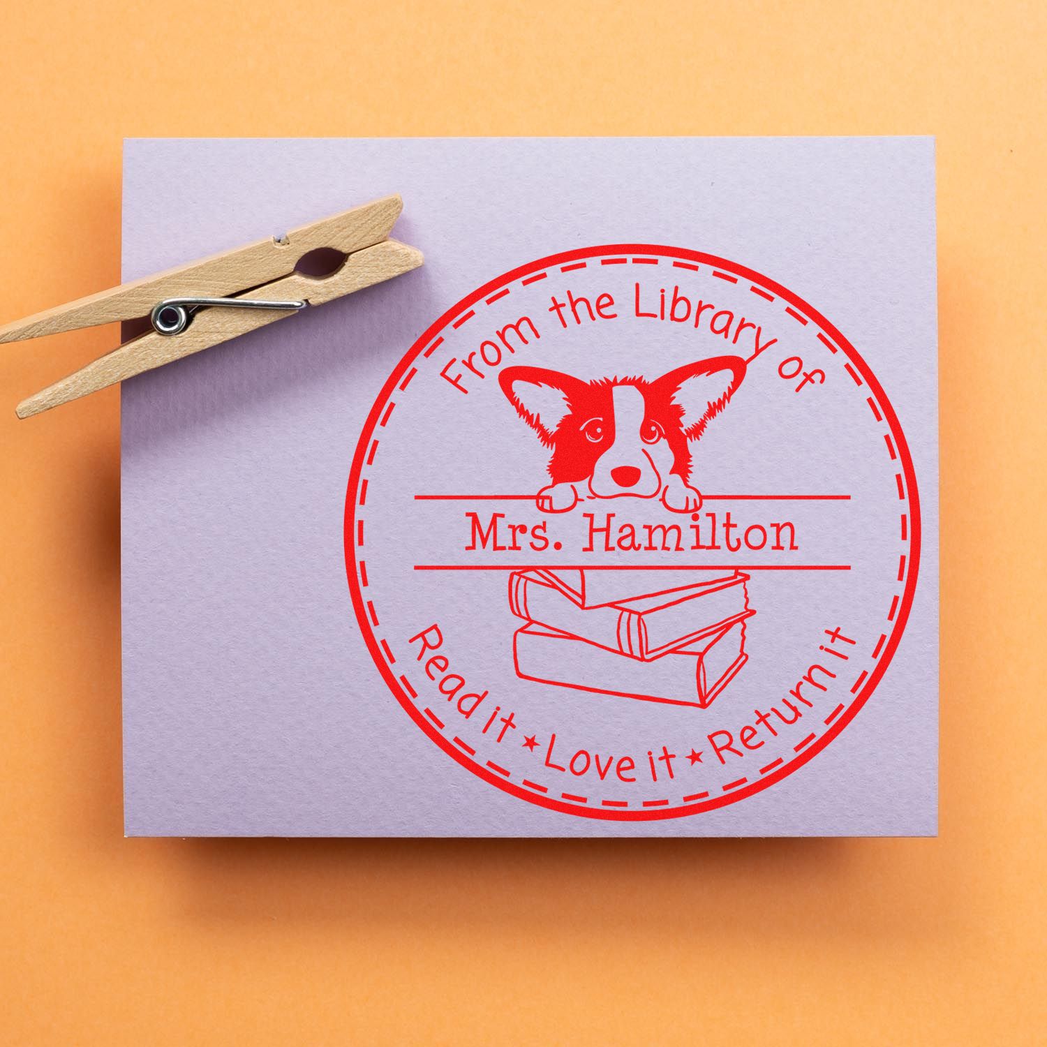 Cardigan Welsh Corgi Puppy Themed Library Book Stamp - Engineer Seal Stamps