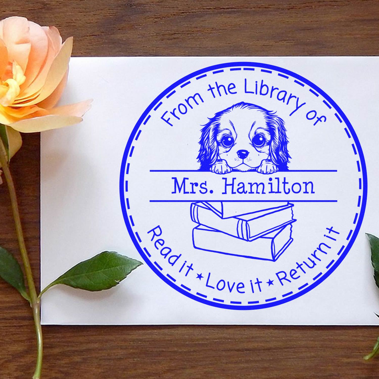 Cavalier King Charles Spaniel Puppy Themed Librarian Stamp - Engineer Seal Stamps
