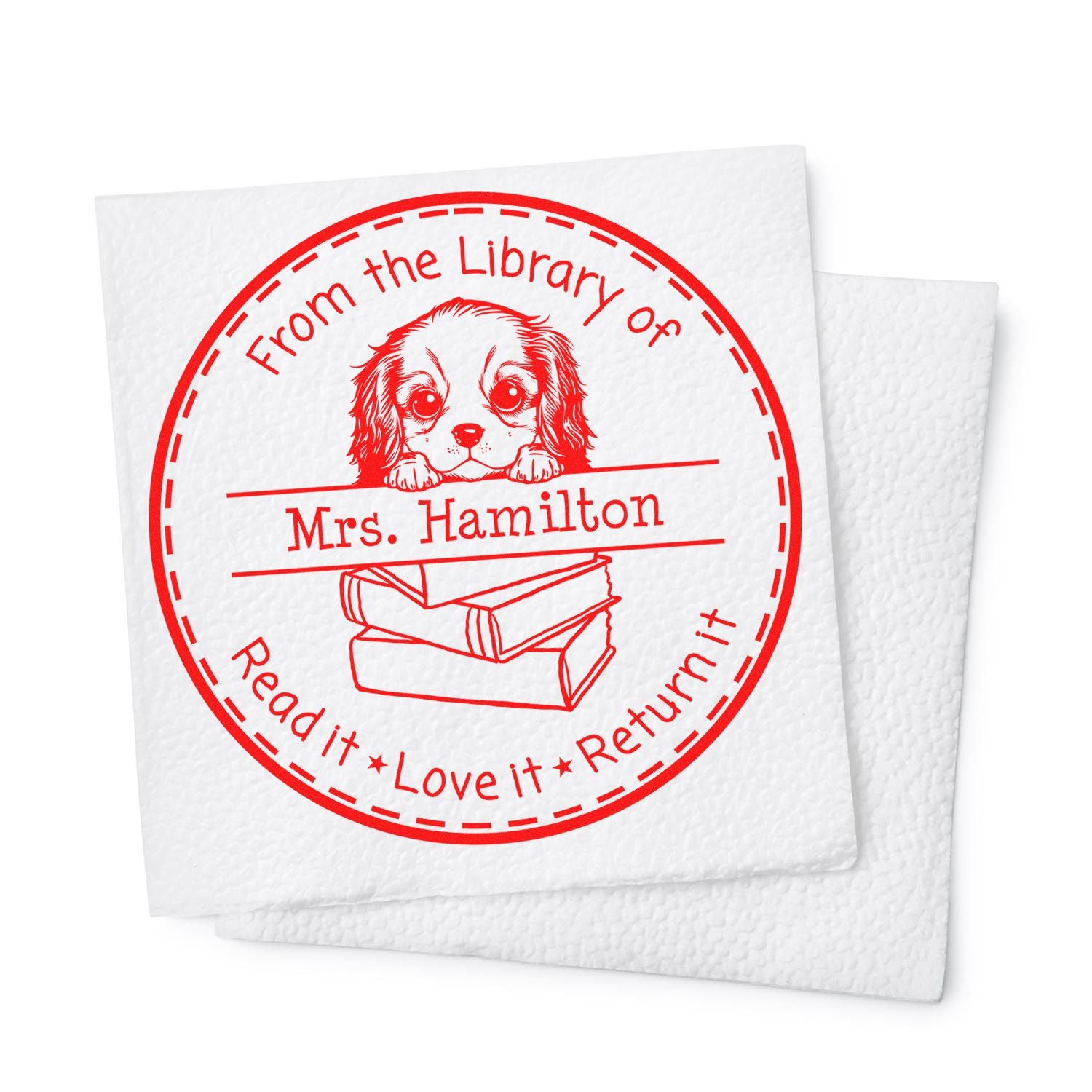 Cavalier King Charles Spaniel Puppy Themed Librarian Stamp - Engineer Seal Stamps
