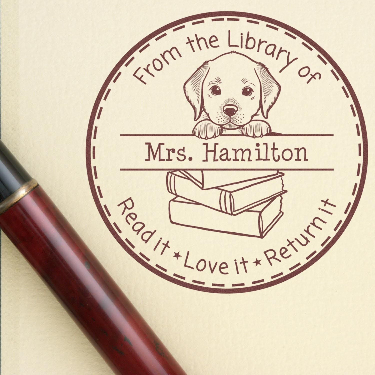 Self-Inking Chesapeake Bay Retriever Customizable Library Name Stamper - Engineer Seal Stamps