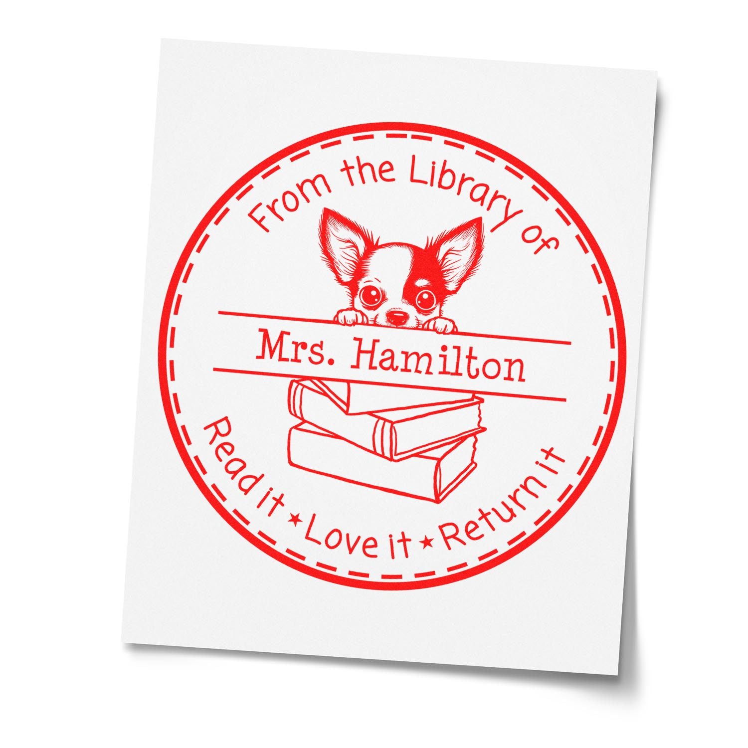 Self-Inking Chihuahua Customizable Library Name Stamp - Engineer Seal Stamps