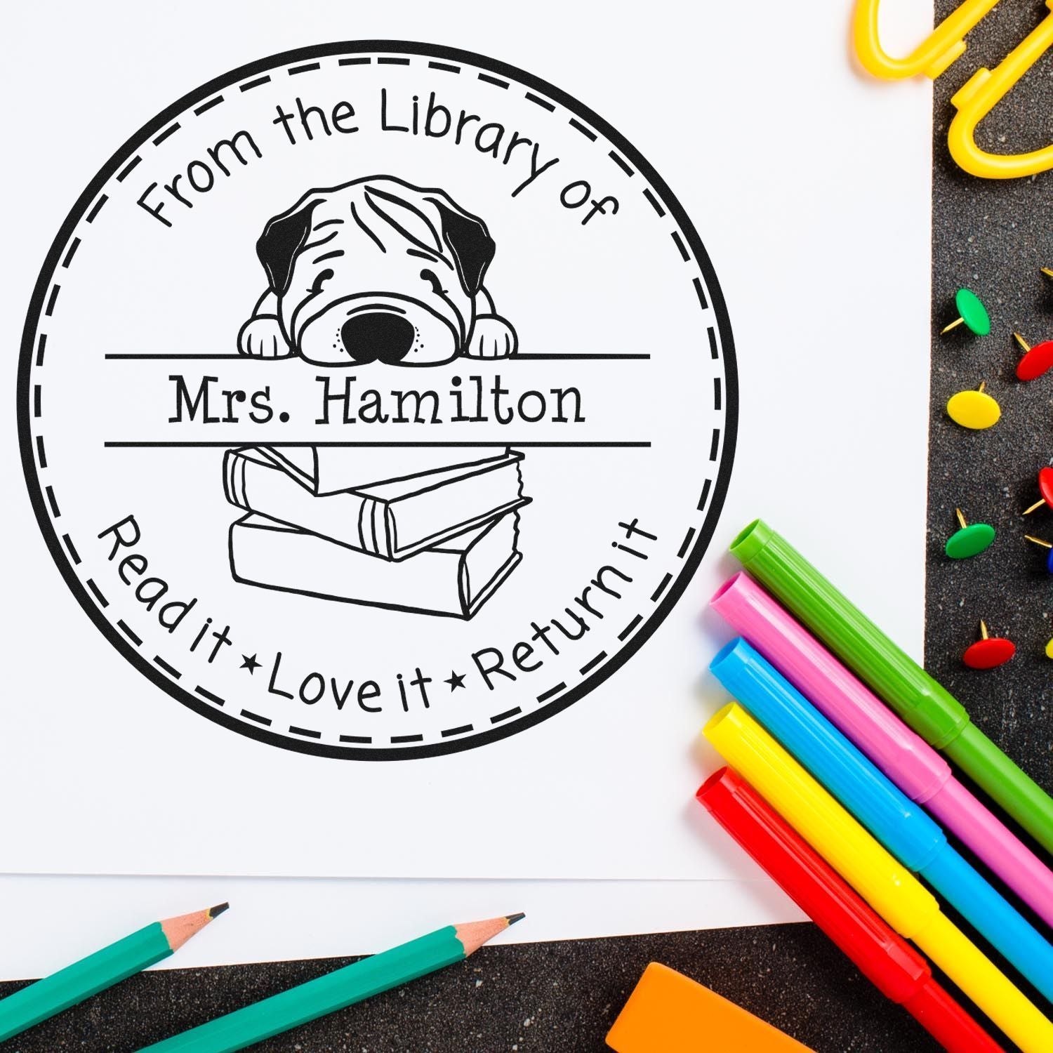 Self-Inking Chinese Shar Pei Customizable Library Book Stamp - Engineer Seal Stamps