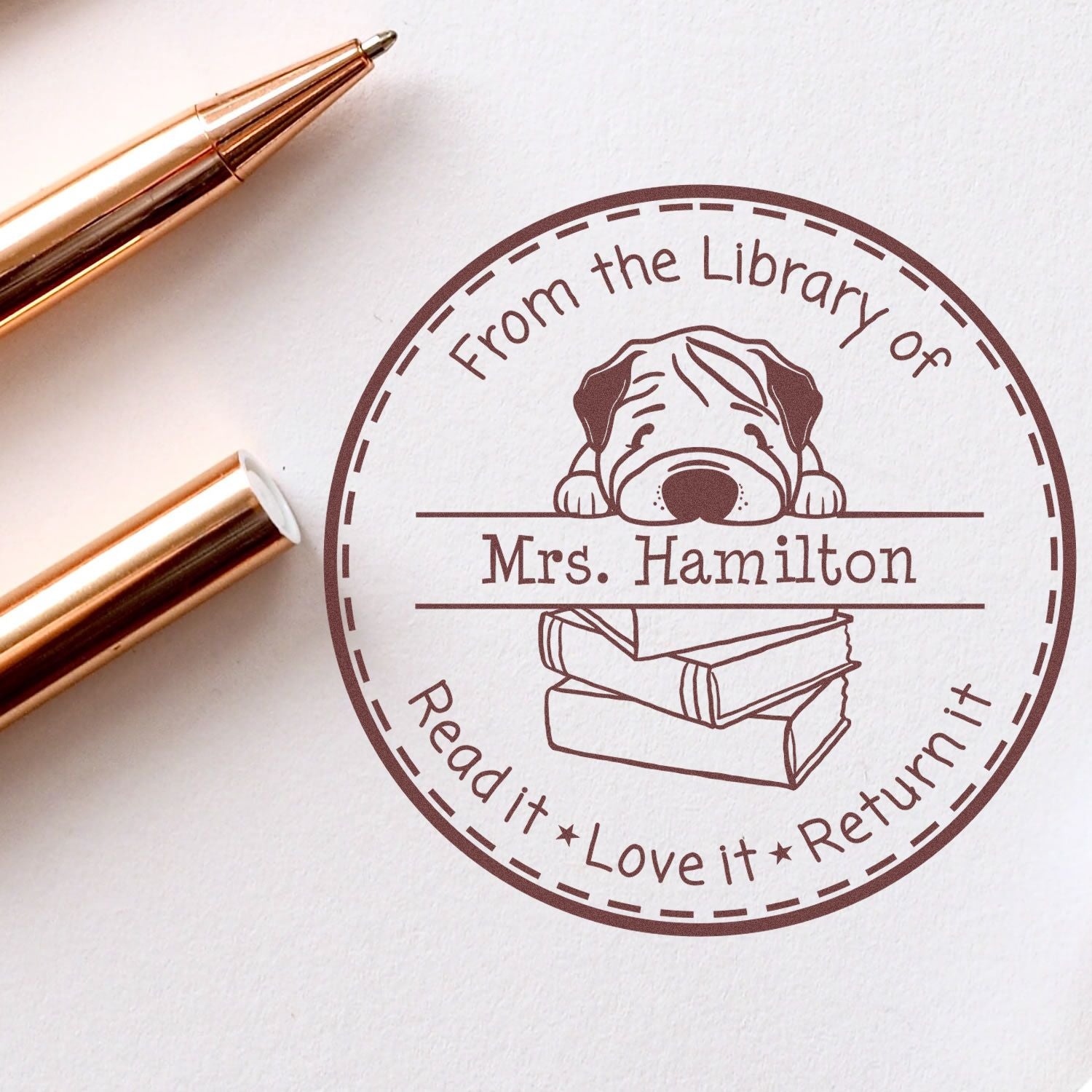 Self-Inking Chinese Shar Pei Customizable Library Book Stamp - Engineer Seal Stamps