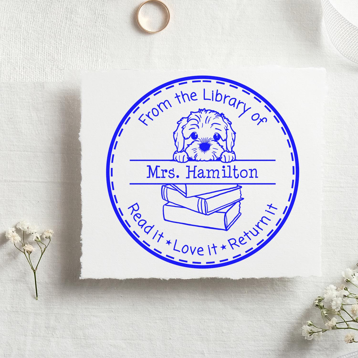 Cockapoo Puppy Themed Home Library Stamp - Engineer Seal Stamps
