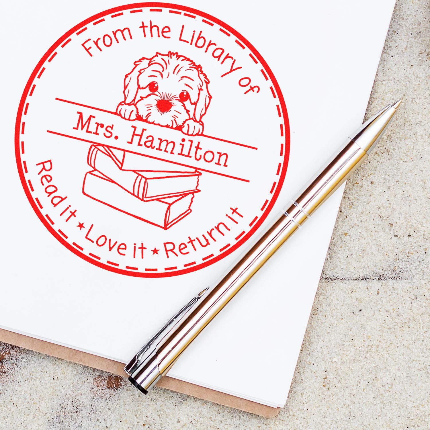 Self-Inking Cockapoo Customizable Librarian Stamp - Engineer Seal Stamps
