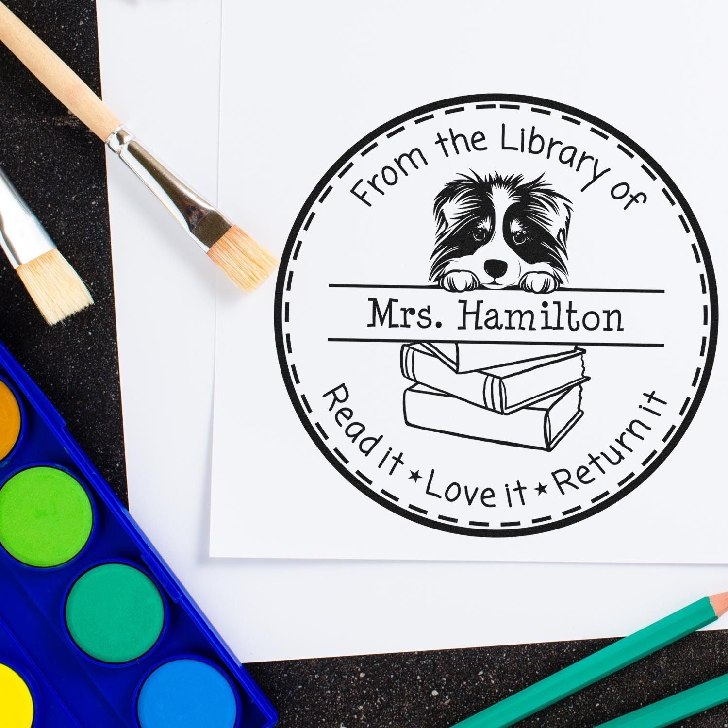 Collie Puppy Themed From The Classroom Of Stamp - Engineer Seal Stamps