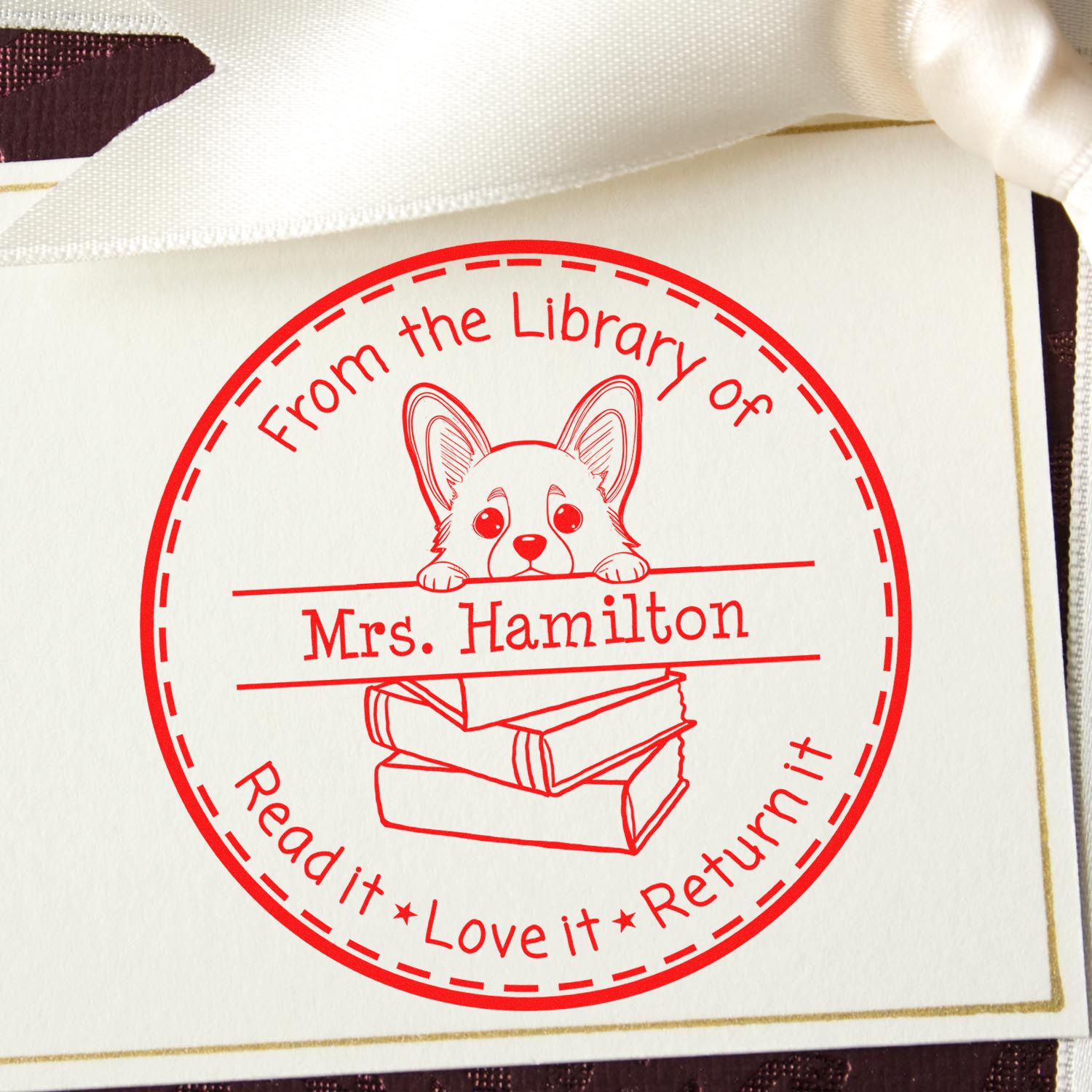 Corgi Puppy Themed For Library Books Stamper - Engineer Seal Stamps