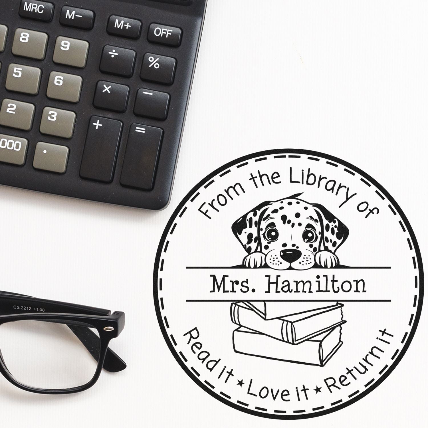 Adorable Dalmatian Custom Home Library Stamp - Engineer Seal Stamps