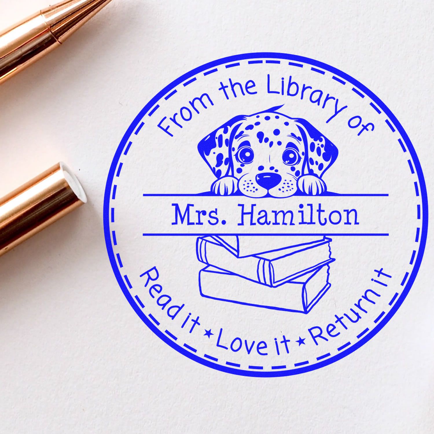 Adorable Dalmatian Custom Home Library Stamp - Engineer Seal Stamps
