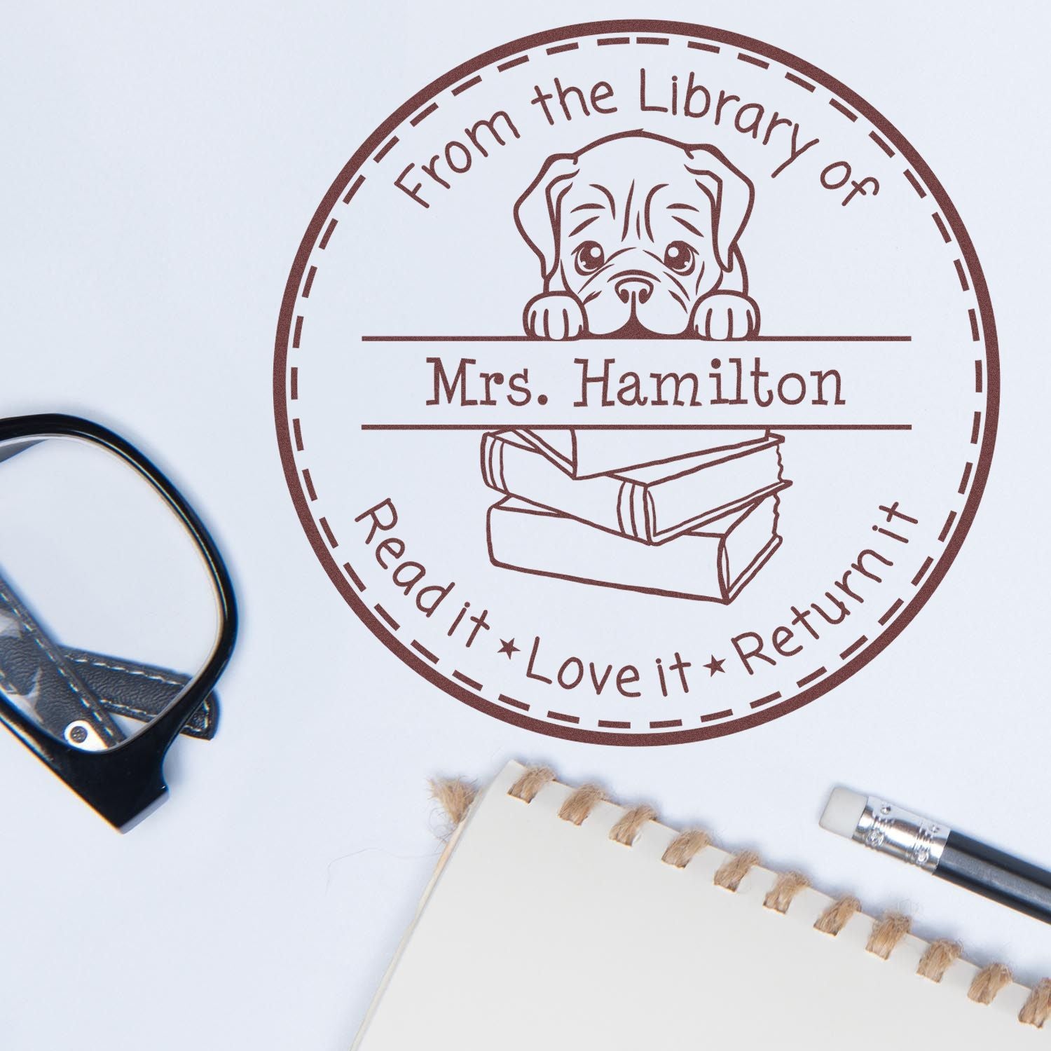 Self-Inking Dogue De Bordeaux Customizable For Library Books Stamper - Engineer Seal Stamps