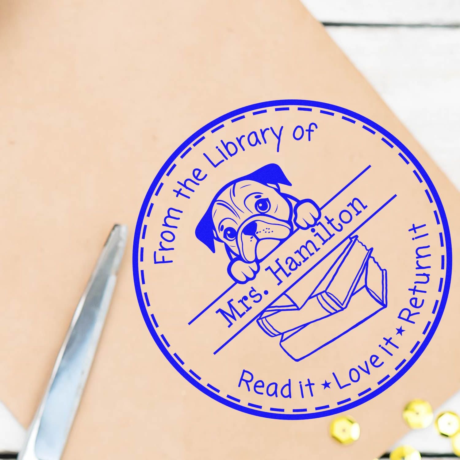 Adorable English Bulldog Custom For Library Books Stamp - Engineer Seal Stamps