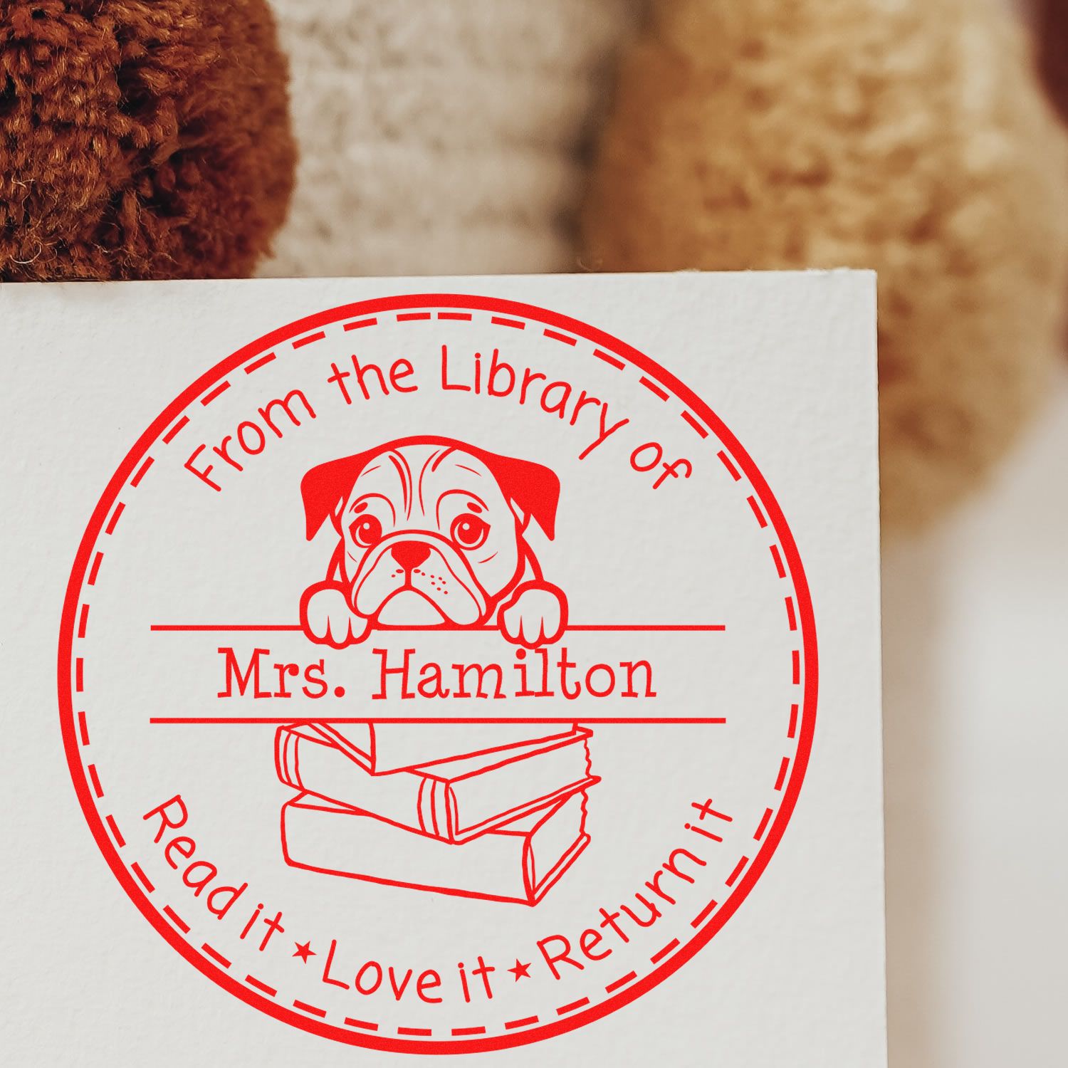 Adorable English Bulldog Custom For Library Books Stamp - Engineer Seal Stamps