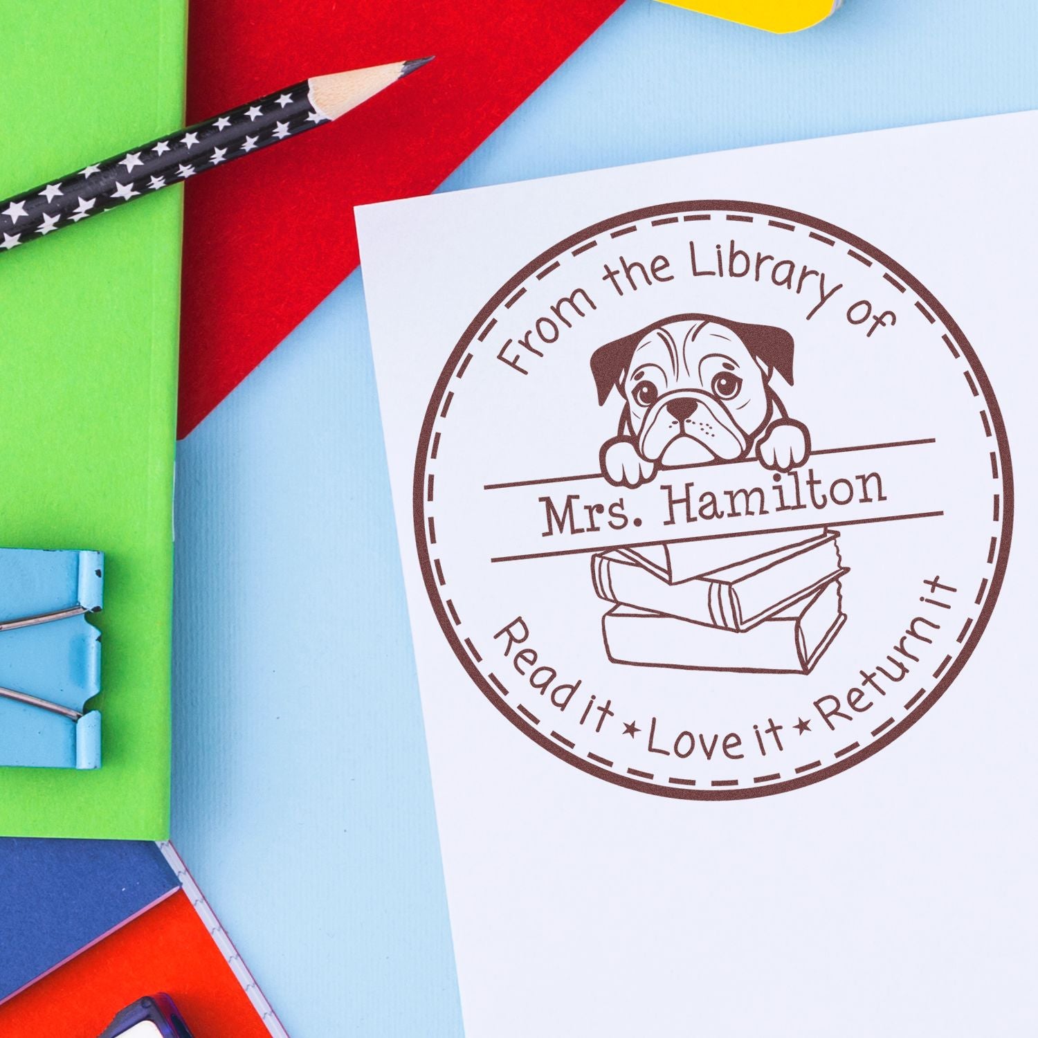 Self-Inking English Bulldog Customizable For Library Books Stamp - Engineer Seal Stamps
