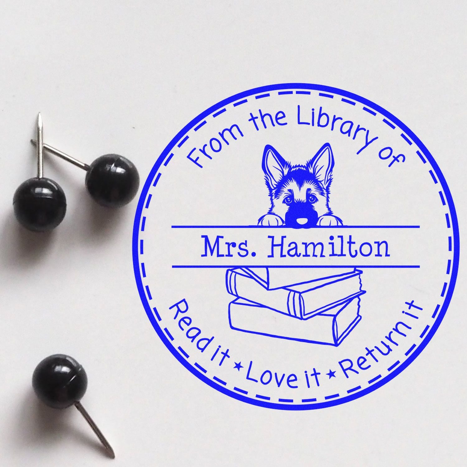 Cute Self-Inking German Shepherd Customizable Classroom Leader Stamper - Engineer Seal Stamps