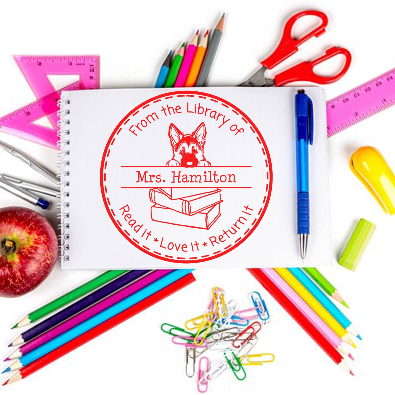 German Shepherd Puppy Themed Book Lover In Charge Stamper - Engineer Seal Stamps