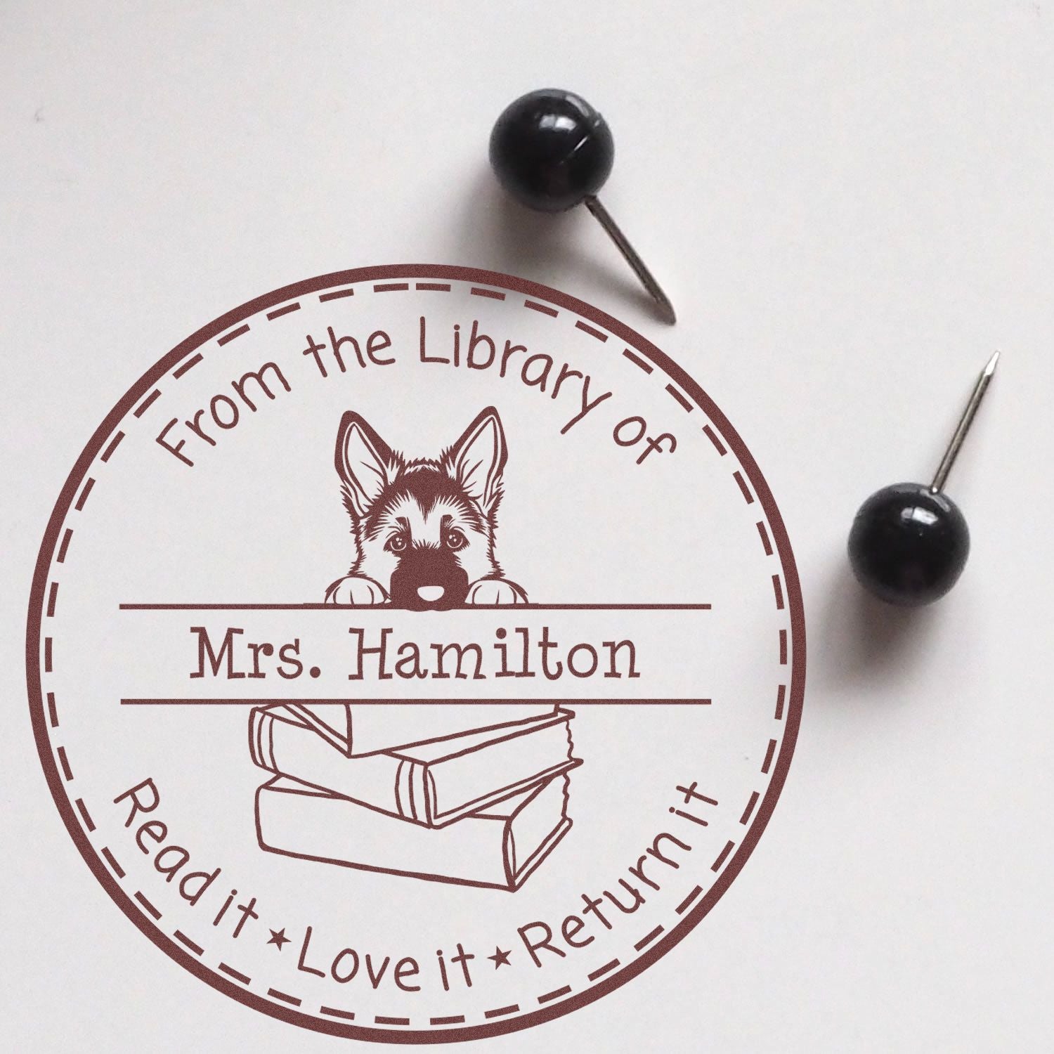 Cute Self-Inking German Shepherd Customizable Classroom Leader Stamper - Engineer Seal Stamps