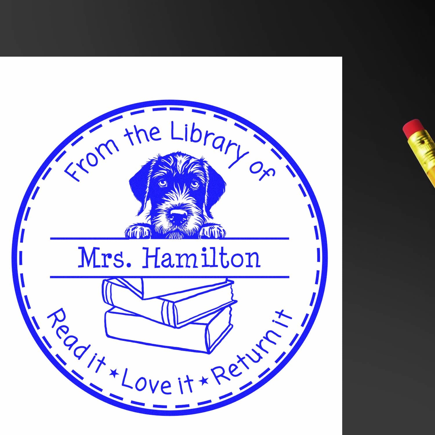 German Wirehaired Pointer Puppy Themed Book Label Stamper - Engineer Seal Stamps