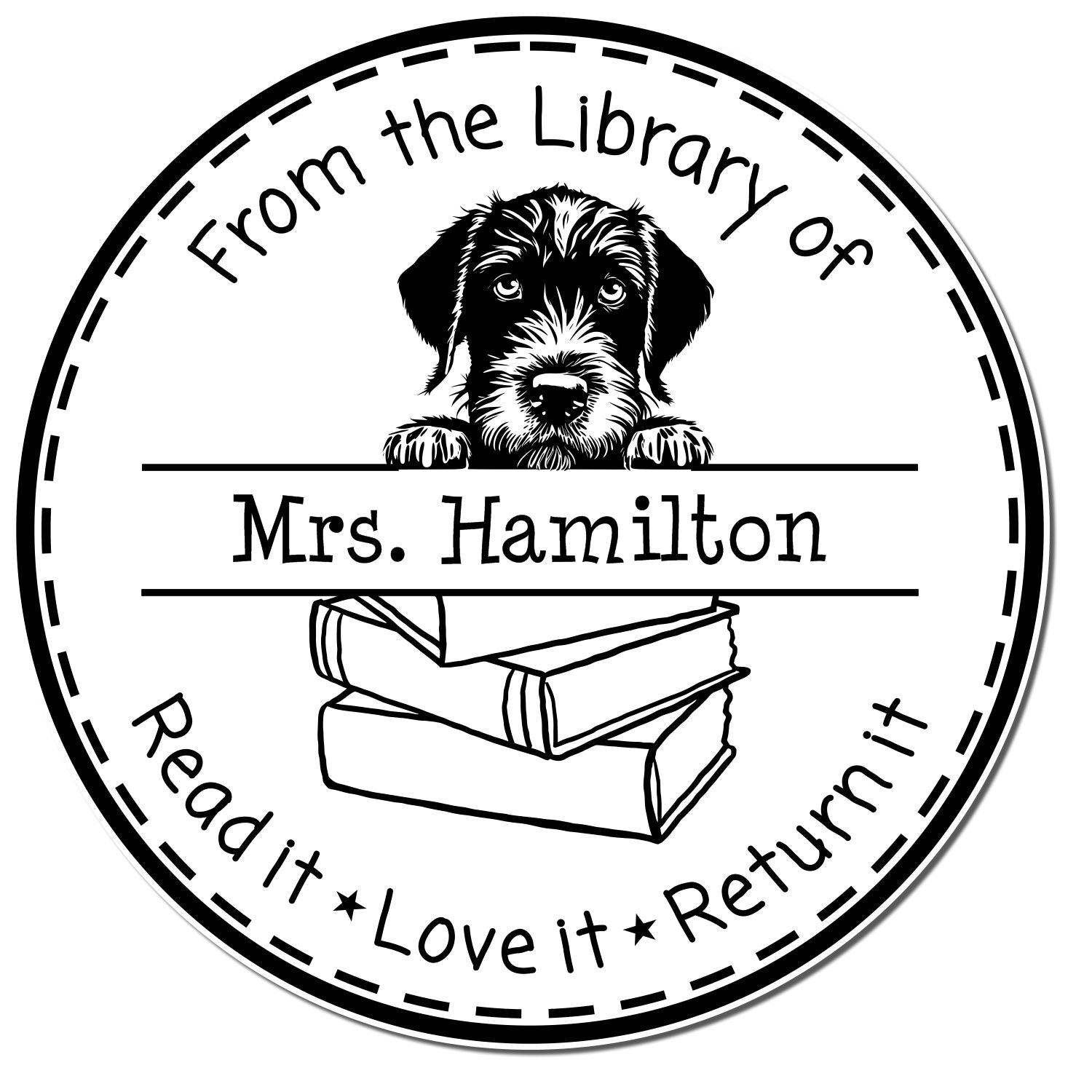 German Wirehaired Pointer Puppy Themed Book Label Stamper - Engineer Seal Stamps