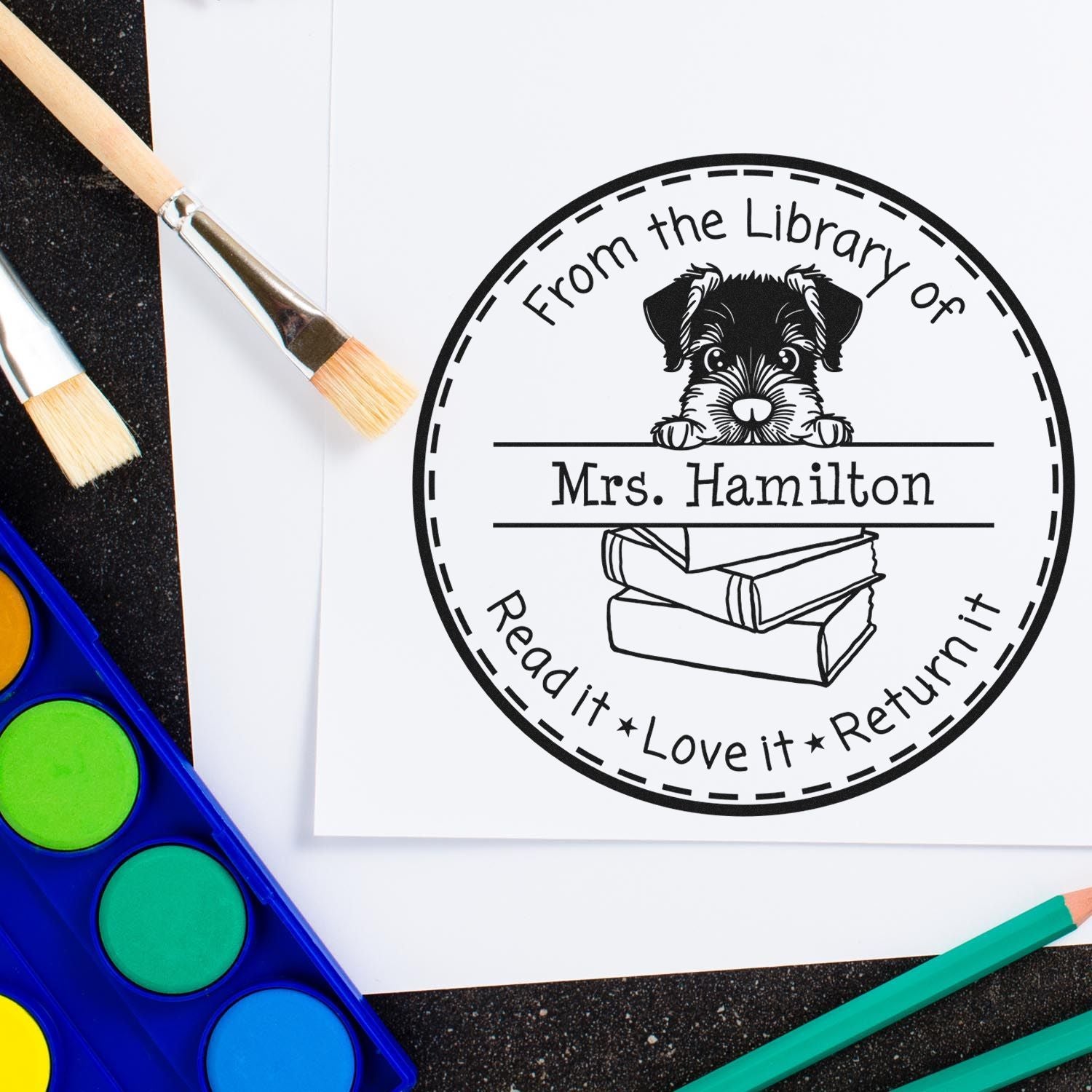 Cute Self-Inking Giant Schnauzer Customizable Chalk Dust Warrior Stamp - Engineer Seal Stamps