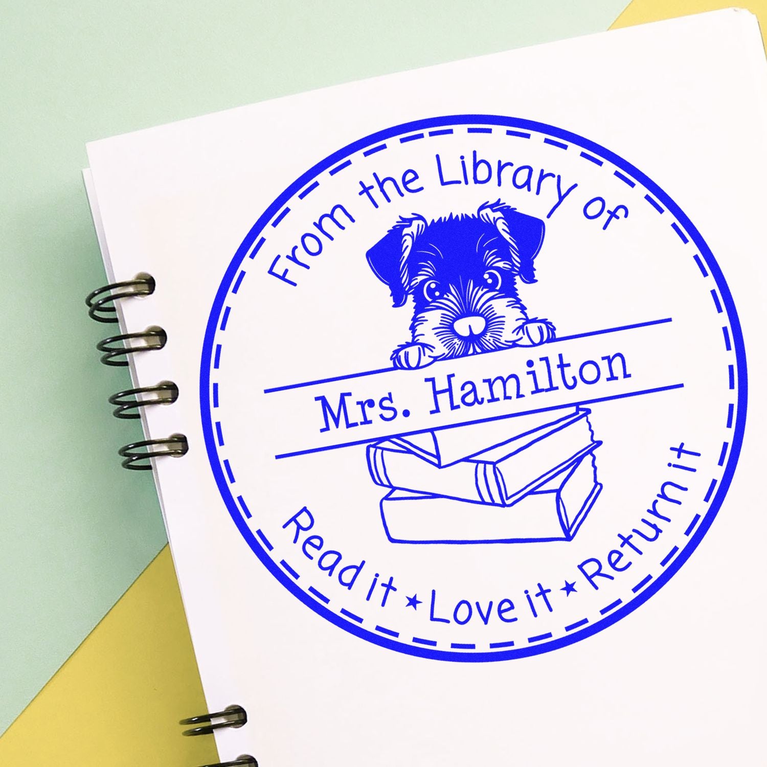 Giant Schnauzer Puppy Themed Book Label Stamp - Engineer Seal Stamps