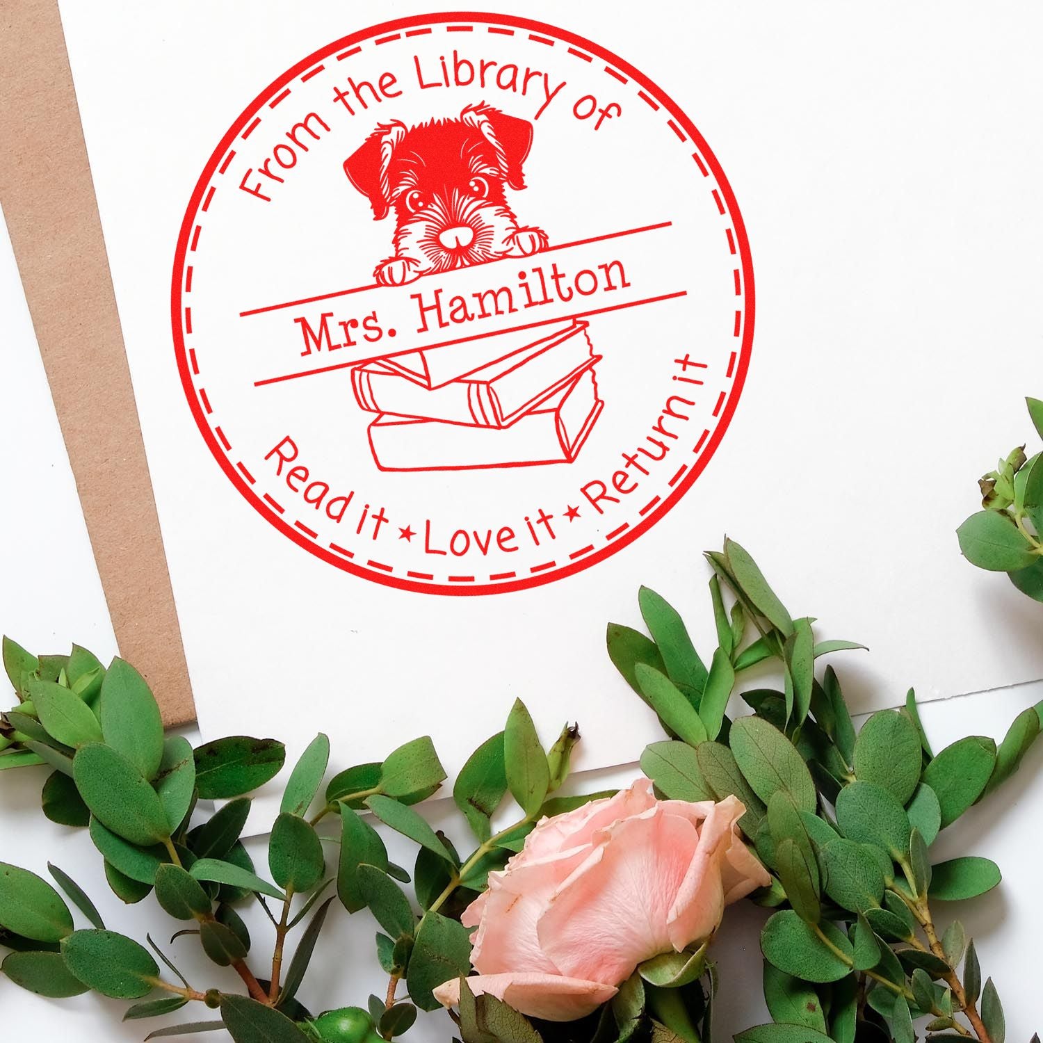 Giant Schnauzer Puppy Themed Book Label Stamp - Engineer Seal Stamps