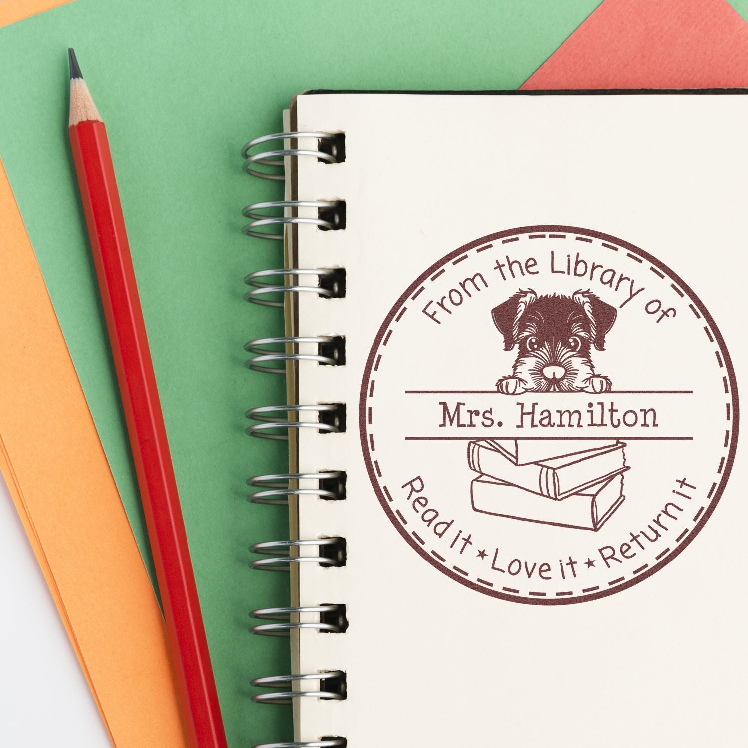 Giant Schnauzer Puppy Themed Book Label Stamp - Engineer Seal Stamps