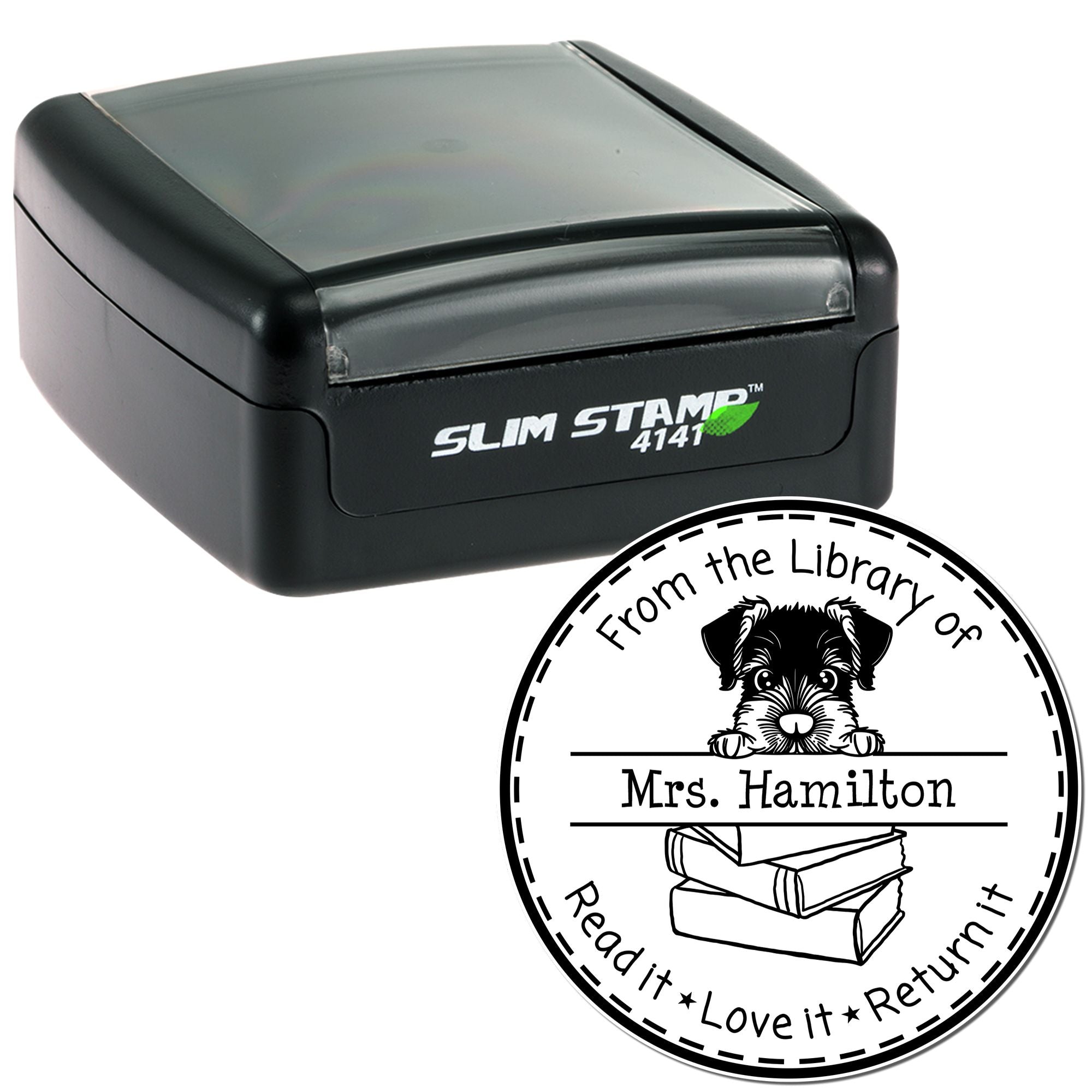 Giant Schnauzer Puppy Themed Book Label Stamp - Engineer Seal Stamps