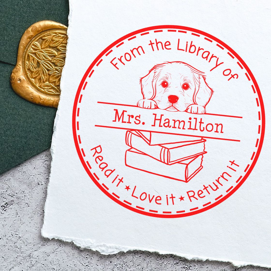 Golden Retriever Customized Book Return Stamper