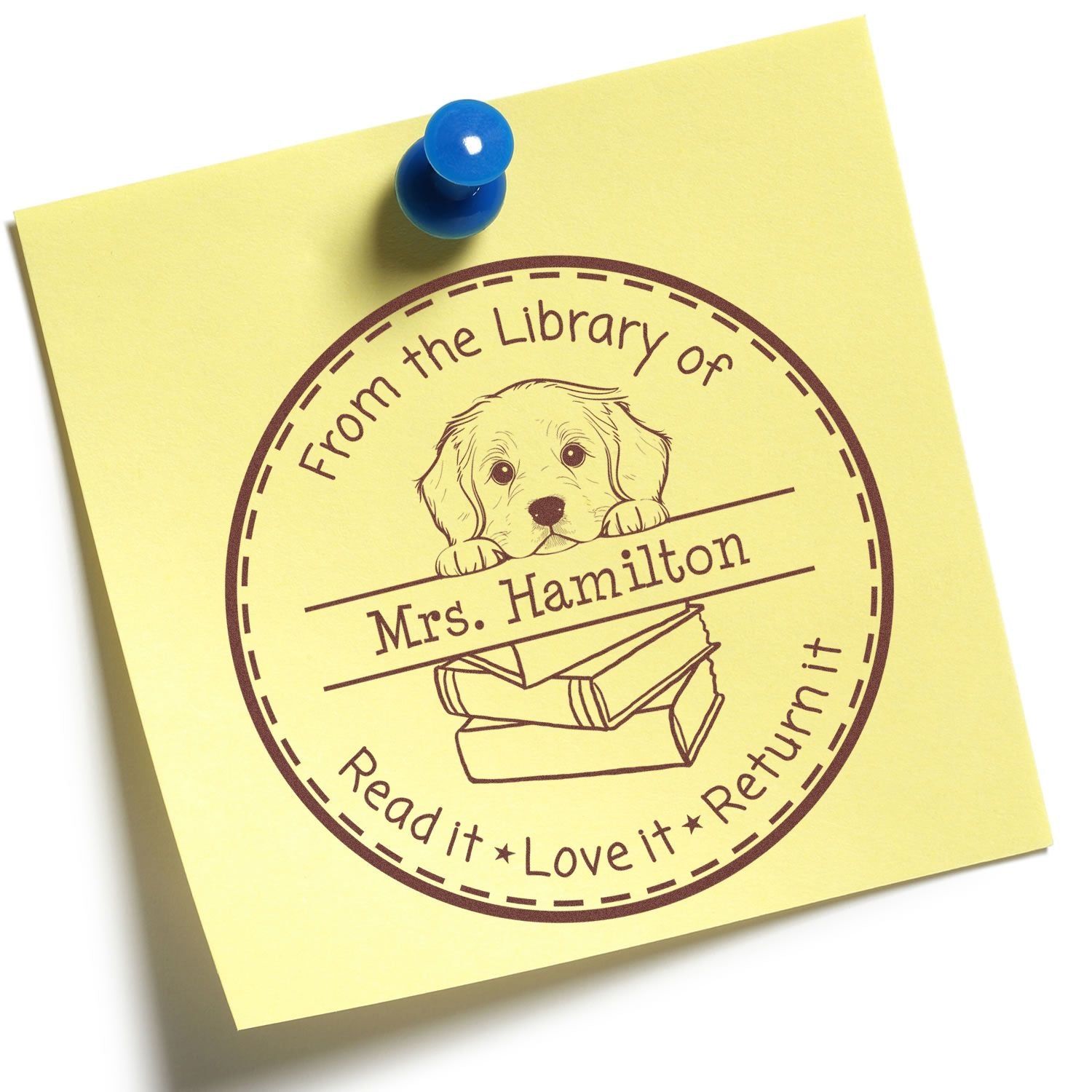 Cute Self-Inking Golden Retriever Customizable Book Return Stamper - Engineer Seal Stamps