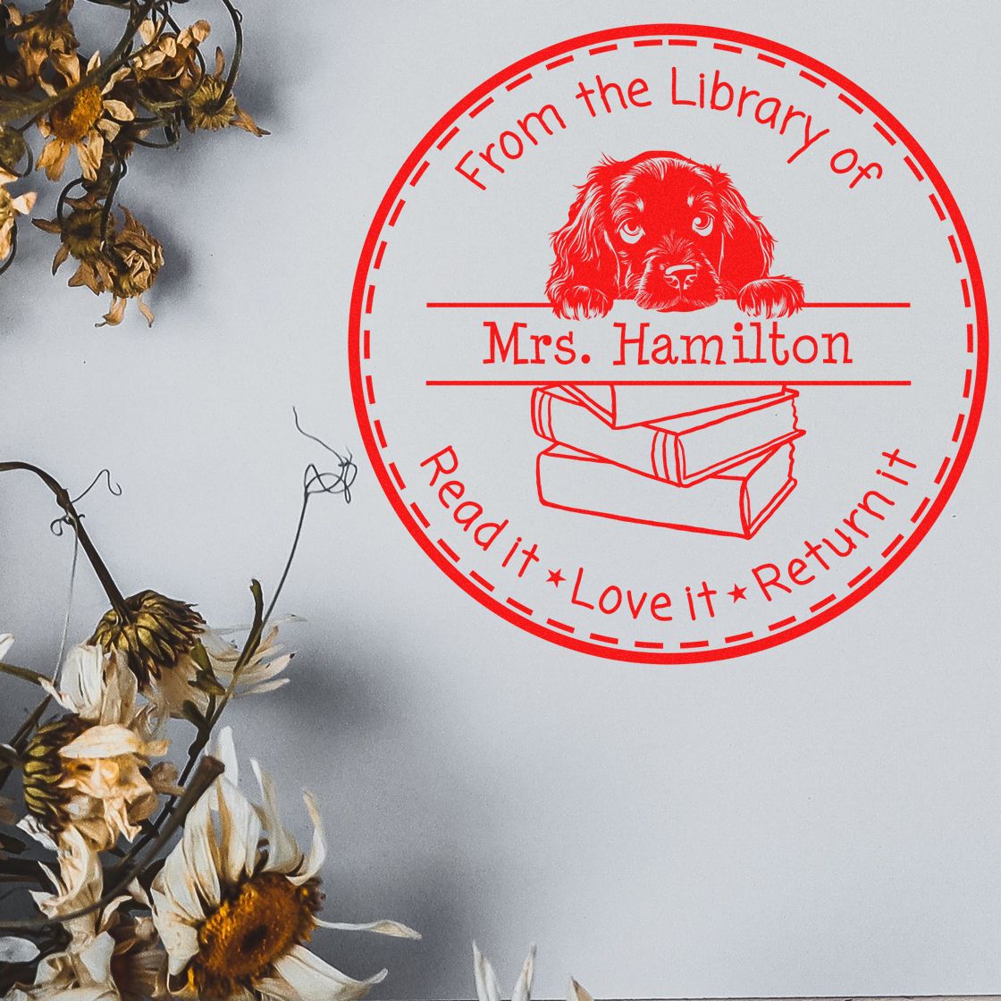Adorable Gordon Setter Custom Book Return Stamp - Engineer Seal Stamps