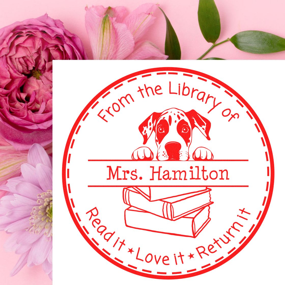 Great Dane Customized Book Lover In Charge Stamper