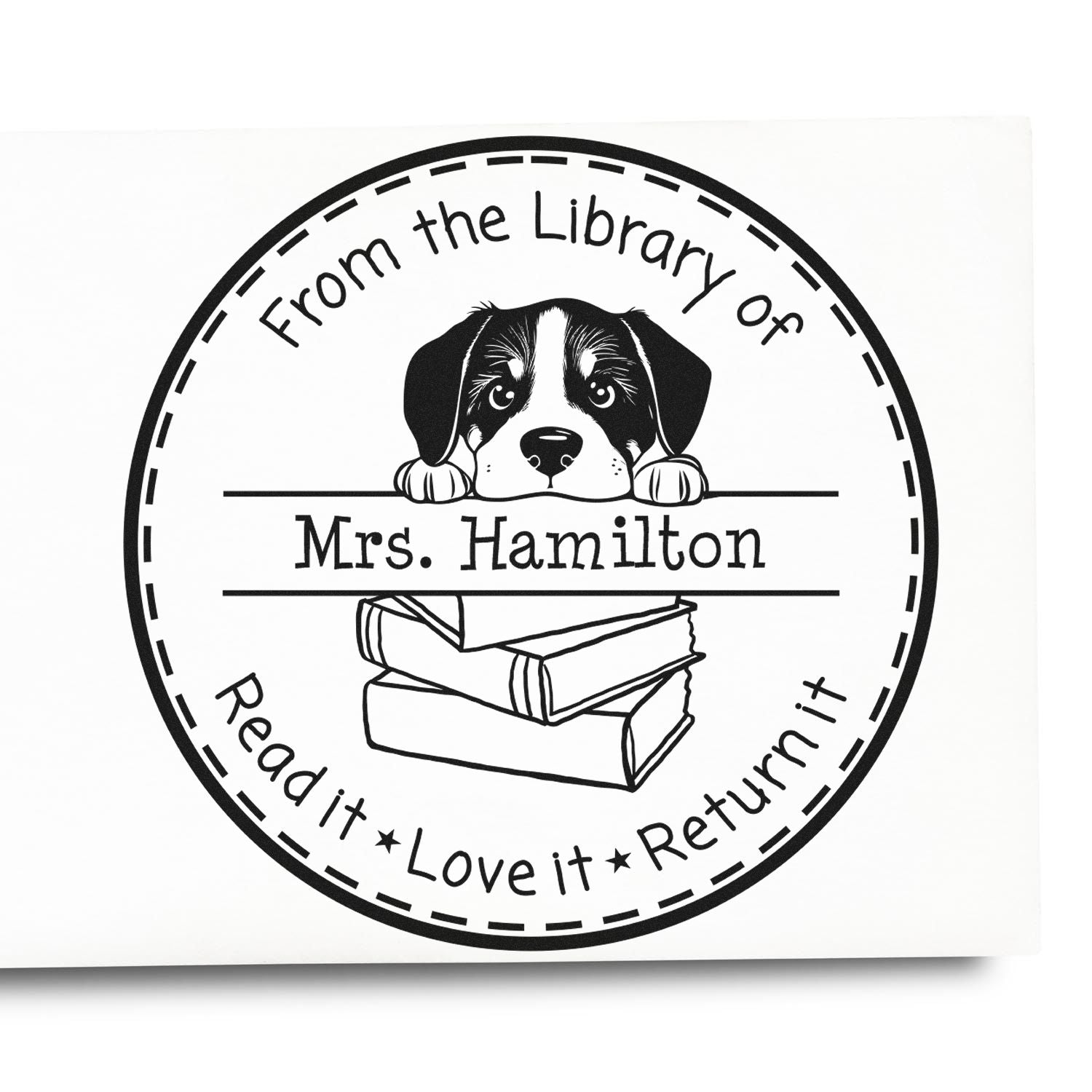 Cute Great Pyrenees Customizable Book Label Stamper - Engineer Seal Stamps