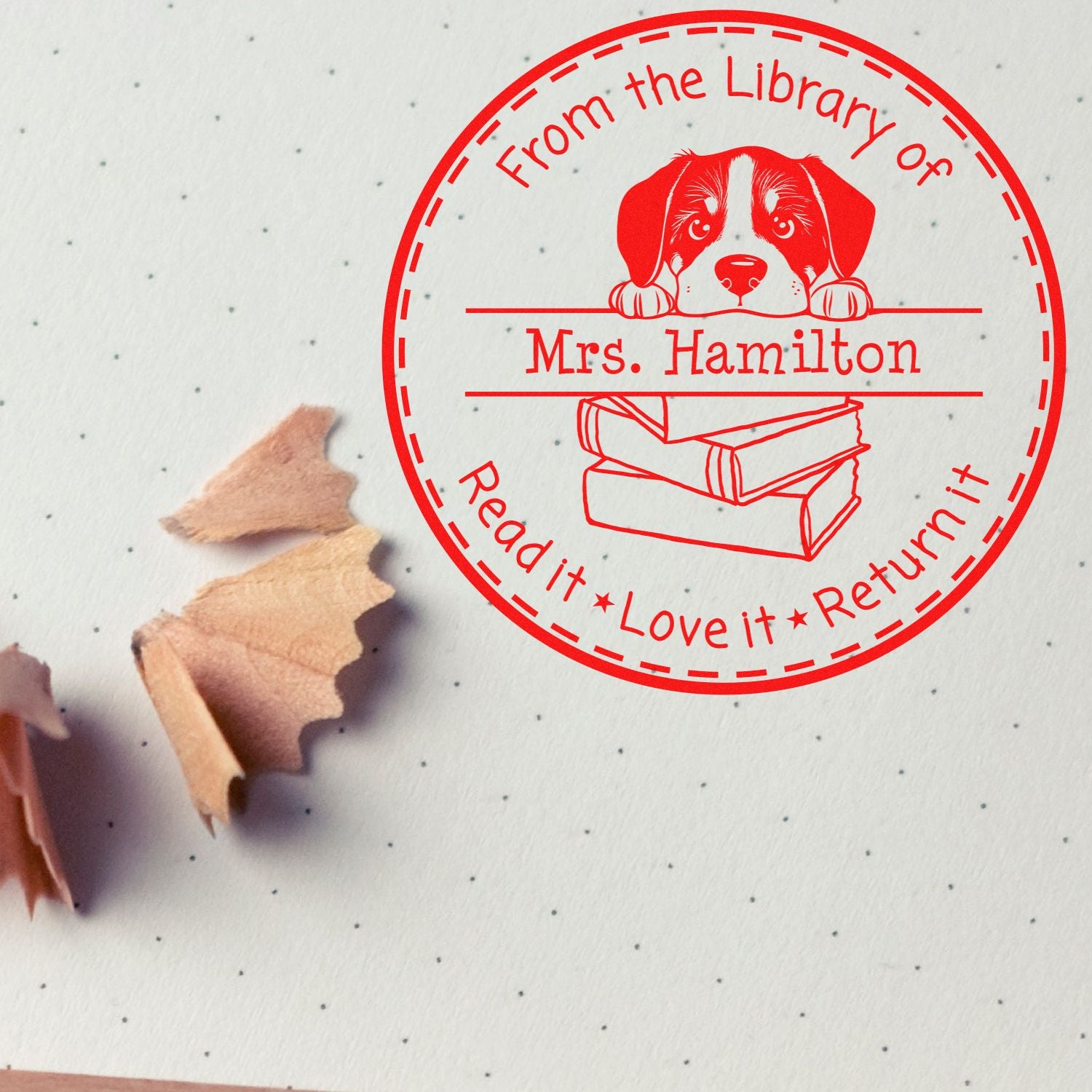 Cute Great Pyrenees Customizable Book Label Stamper - Engineer Seal Stamps