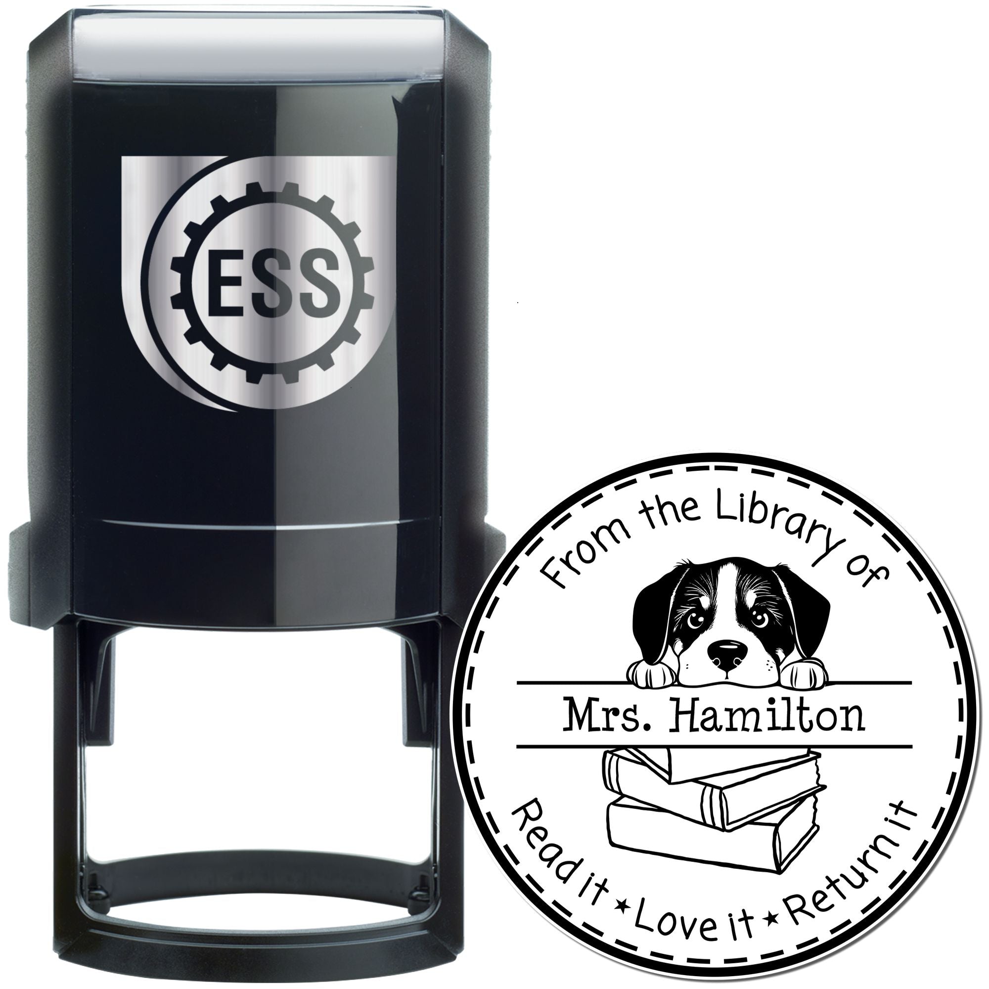 Cute Great Pyrenees Customizable Book Label Stamper - Engineer Seal Stamps