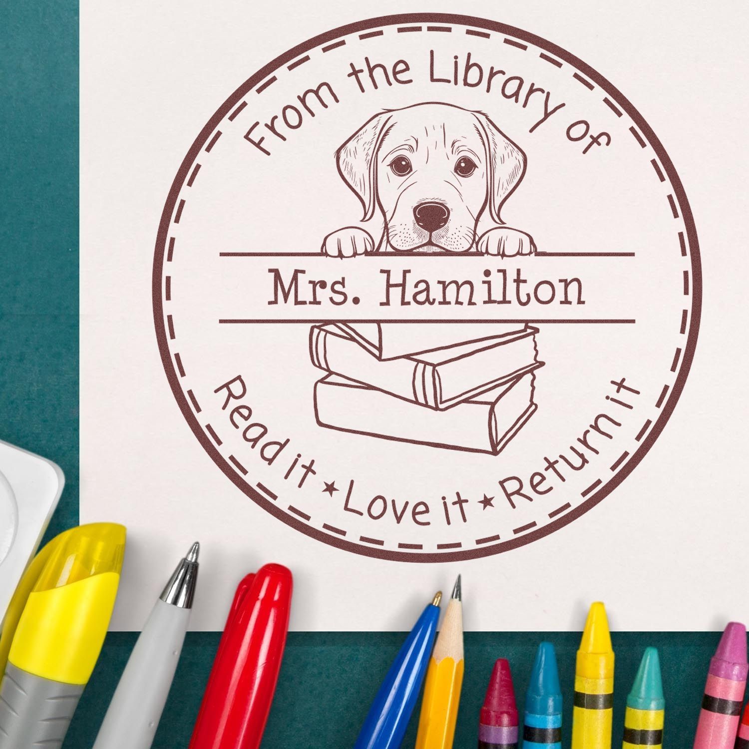 Adorable Labrador Retriever Puppy Themed Teacher Library Stamper - Engineer Seal Stamps