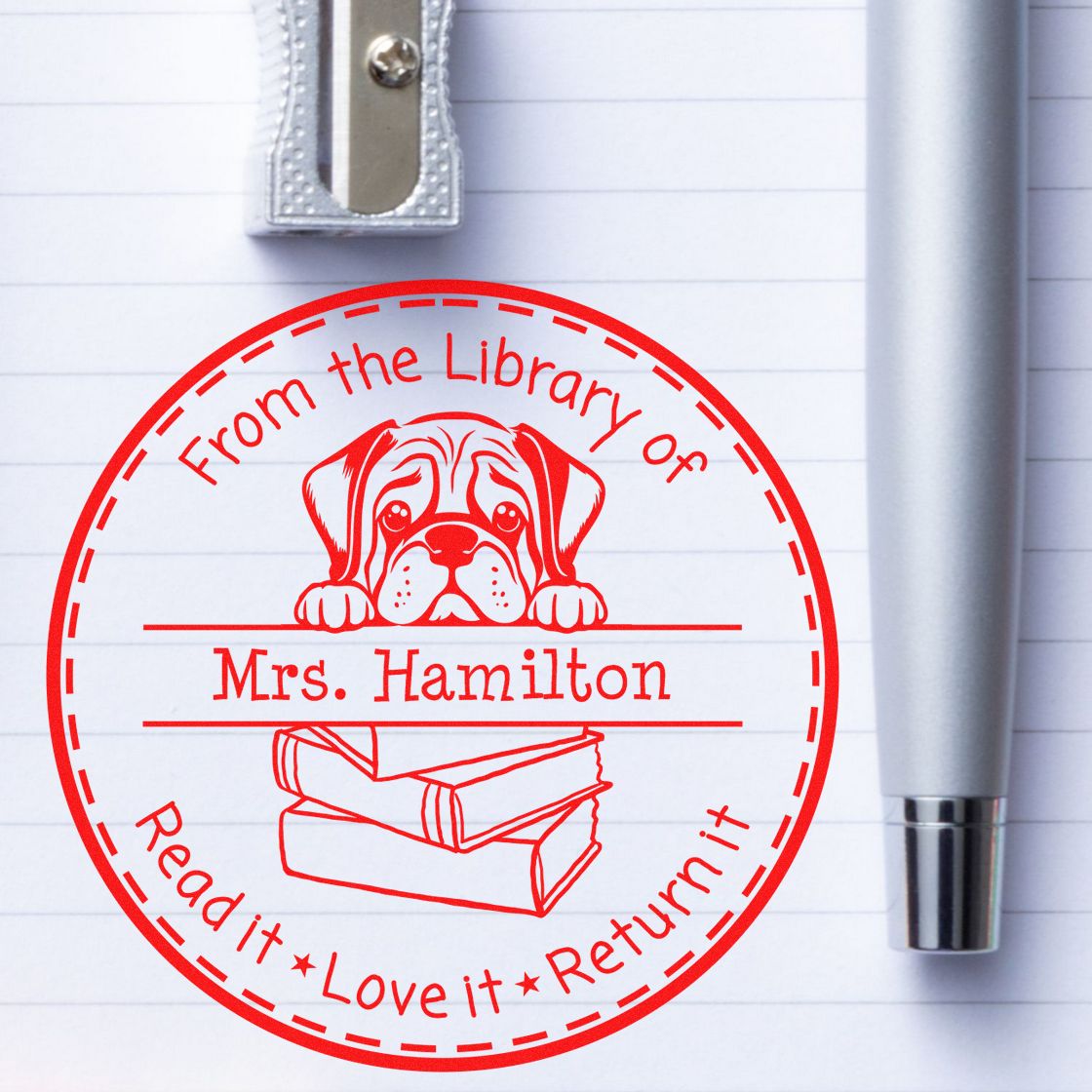 Adorable Mastiff Puppy Themed Teacher Book Stamper - Engineer Seal Stamps