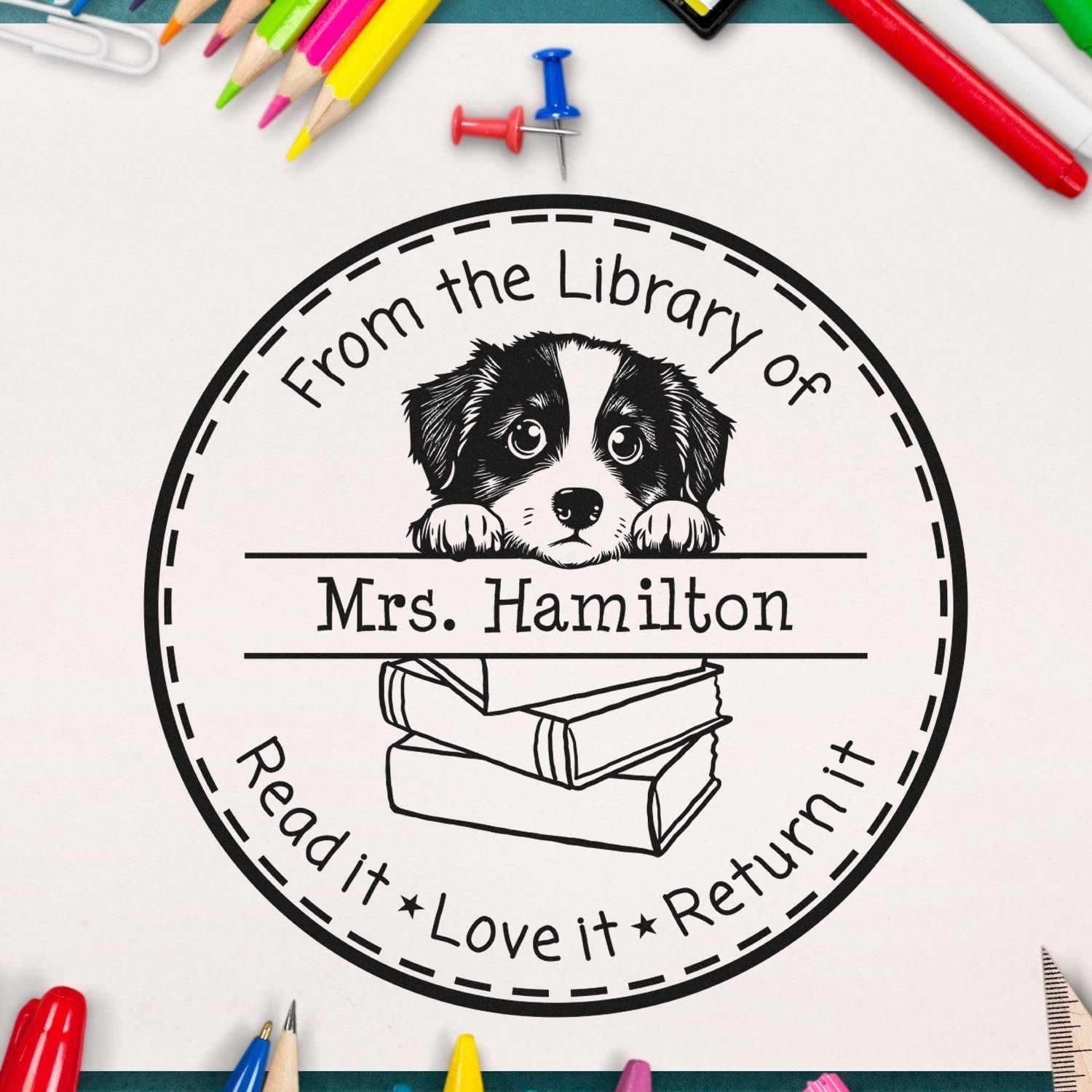Adorable Miniature American Shepherd Pet Themed Teacher Book Stamp - Engineer Seal Stamps