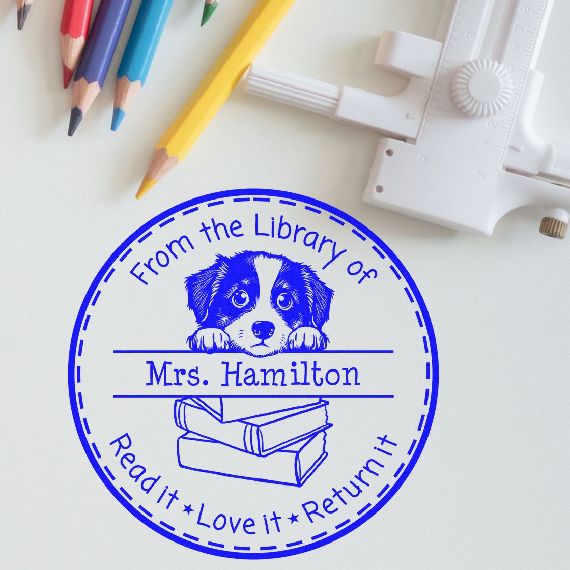 Adorable Miniature American Shepherd Pet Themed Teacher Book Stamp - Engineer Seal Stamps