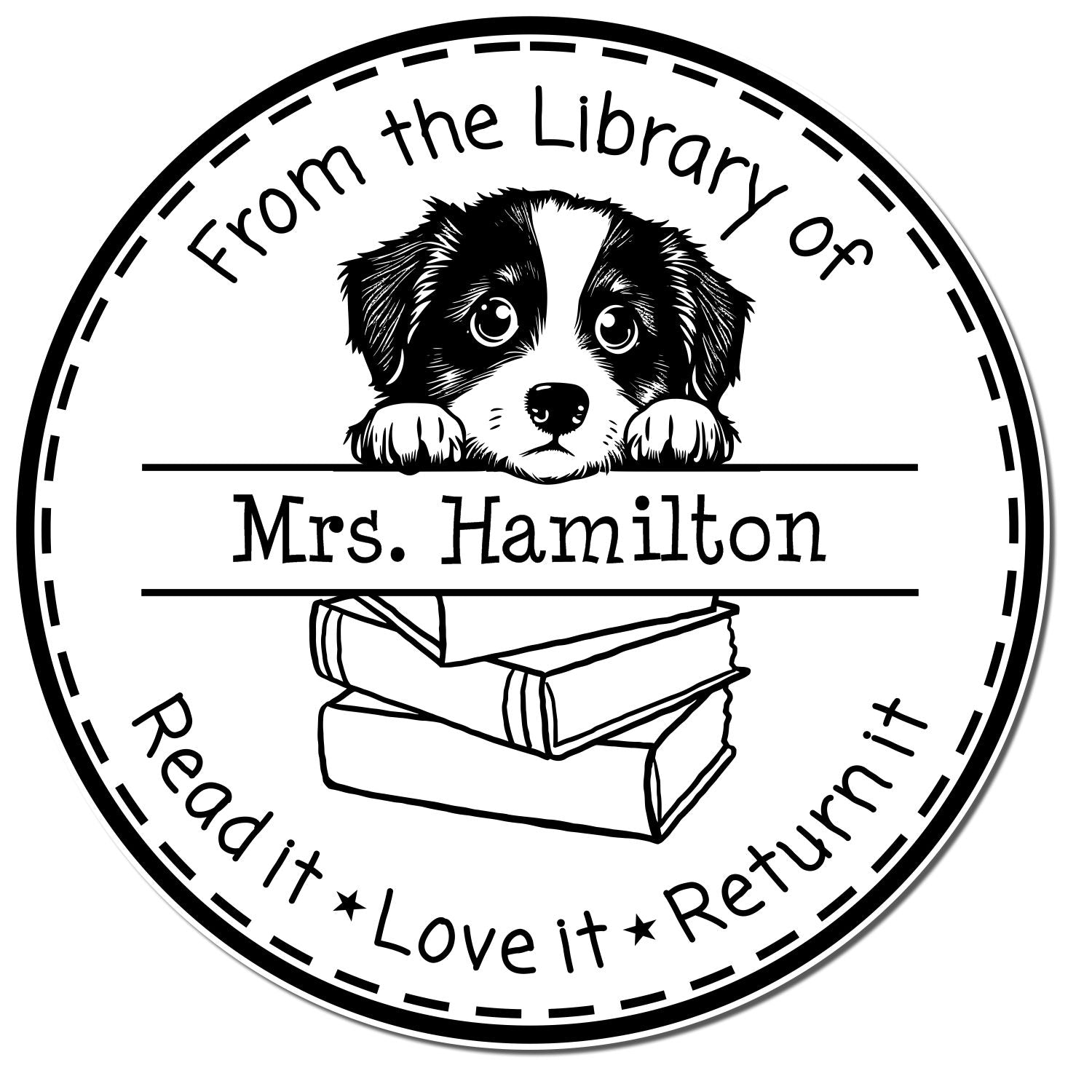 Adorable Miniature American Shepherd Puppy Themed Teacher Book Stamp - Engineer Seal Stamps