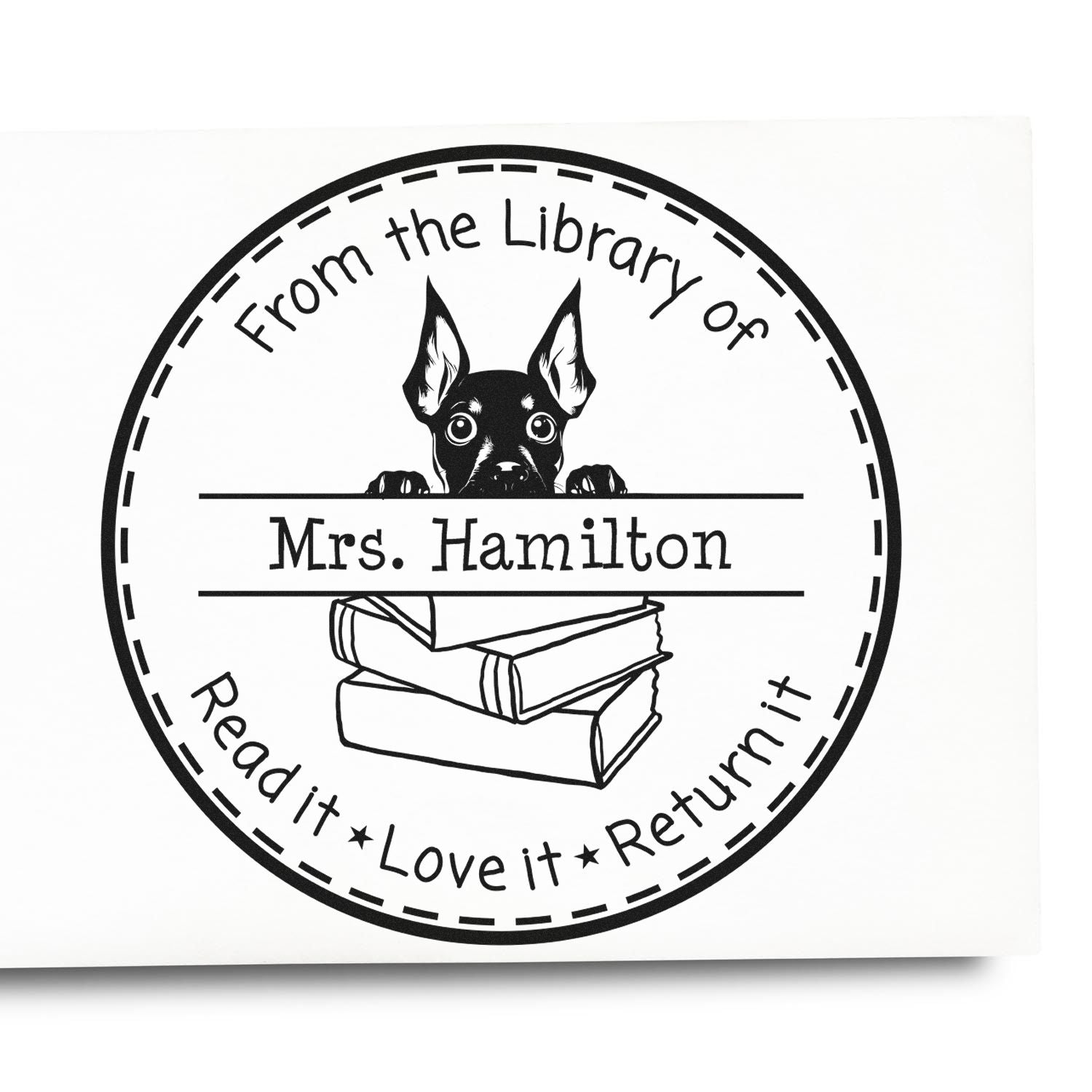 Miniature Pinscher Customizable Teacher Library Stamper - Engineer Seal Stamps