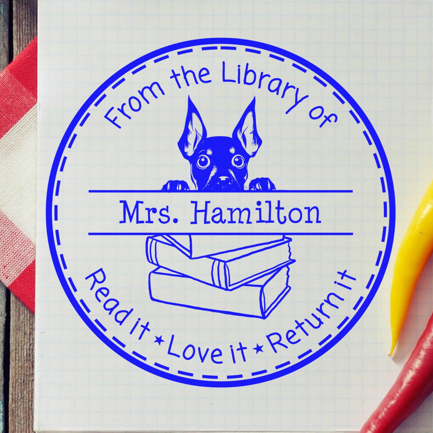 Miniature Pinscher Customizable Teacher Library Stamper - Engineer Seal Stamps