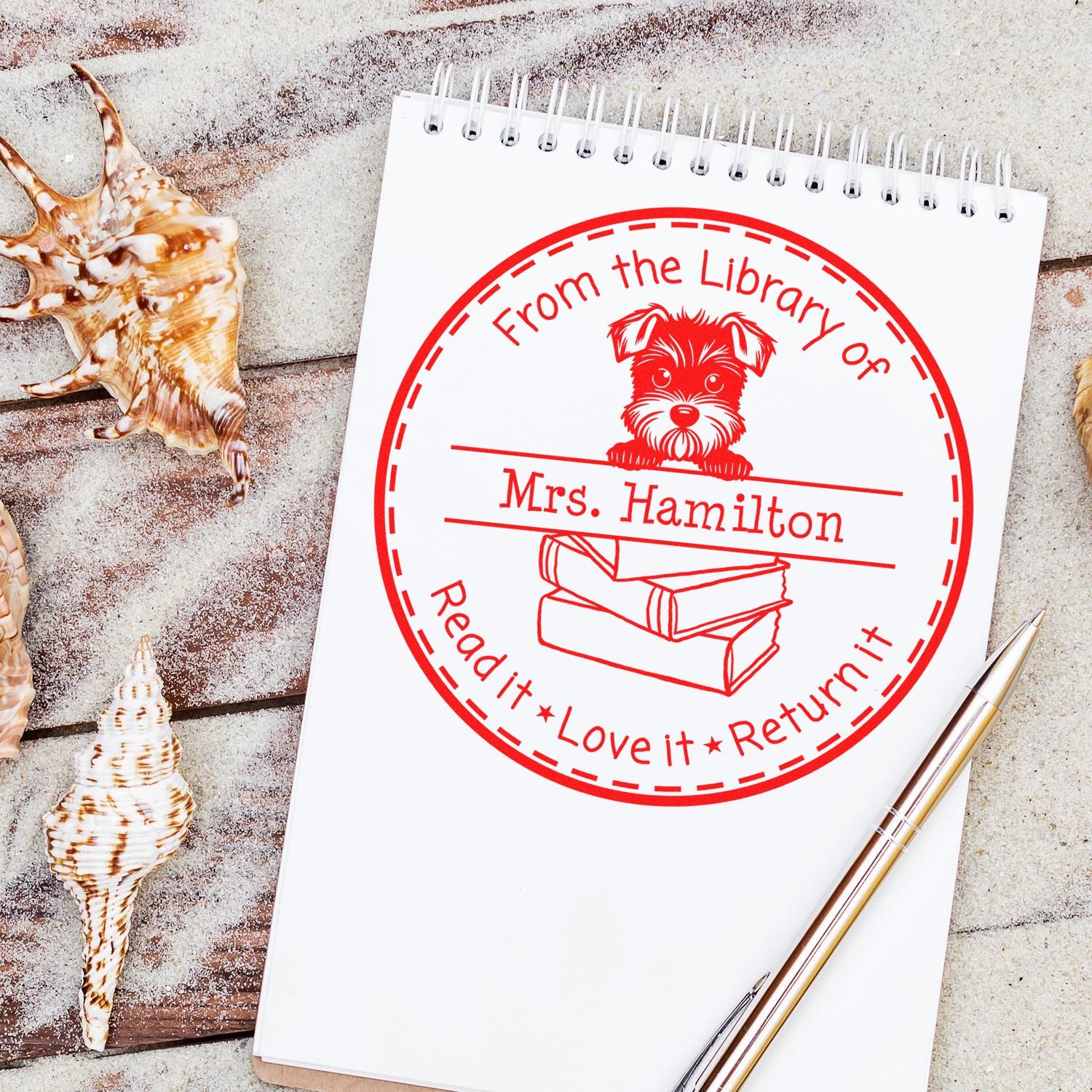 Cute Miniature Schnauzer Custom Teacher Library Stamp - Engineer Seal Stamps