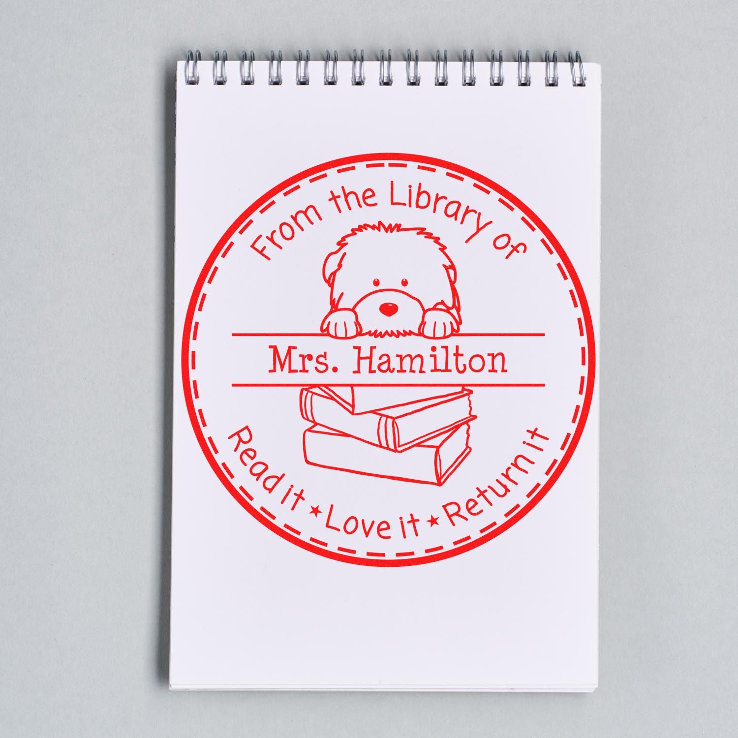Adorable Old English Sheepdog Puppy Themed Read It Love It Return It Teacher Stamper - Engineer Seal Stamps