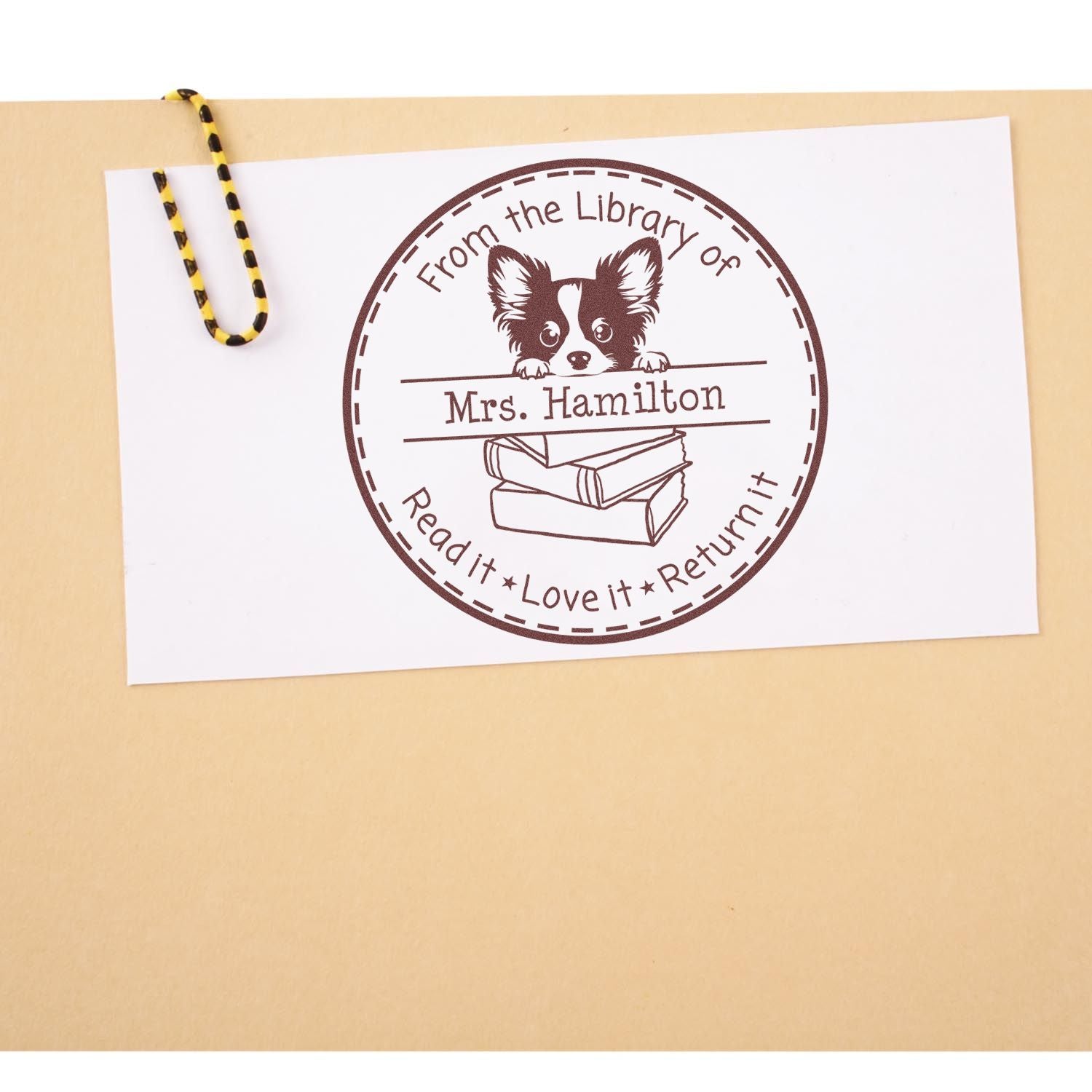 Papillon Puppy Themed Read It Love It Return It Teacher Stamp - Engineer Seal Stamps