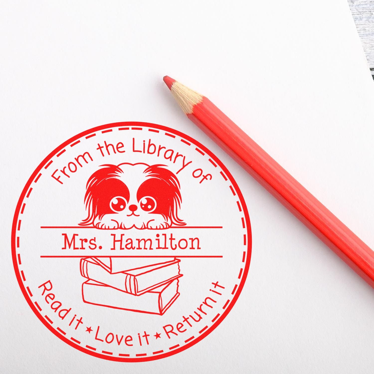 Adorable Pekingese Personalized Teachers Stamper - Engineer Seal Stamps
